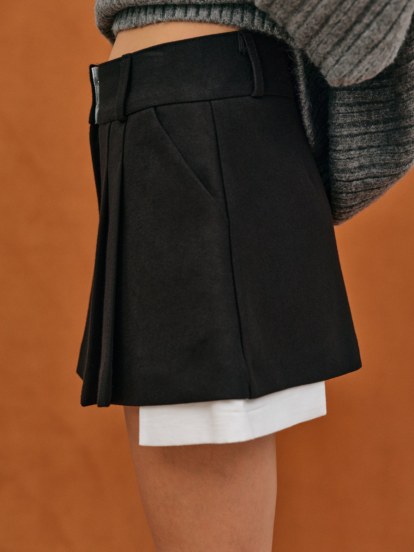Layered Pleated Mini Skirt, Black