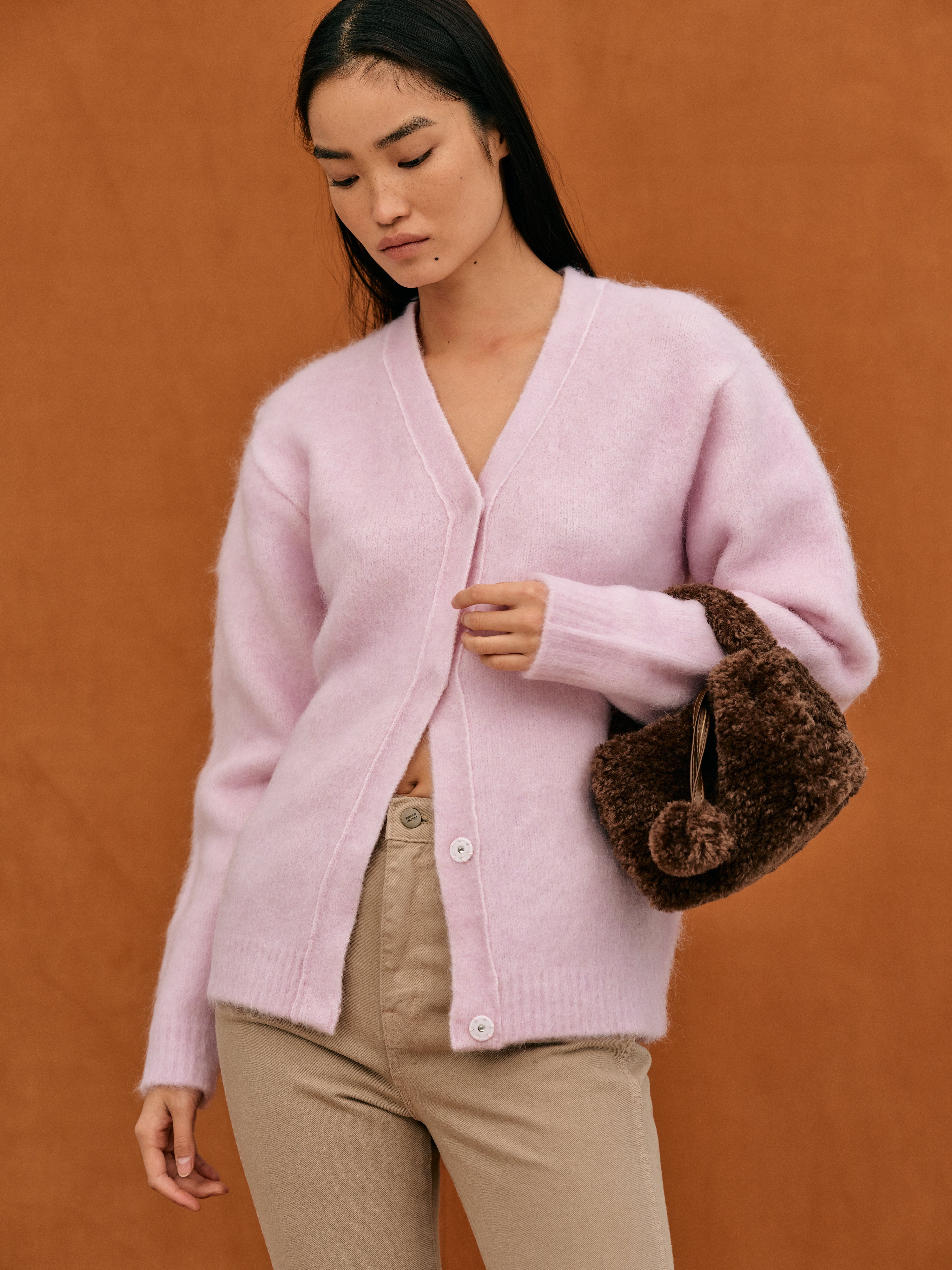 Brushed Mohair & Wool Cardigan, Lotus