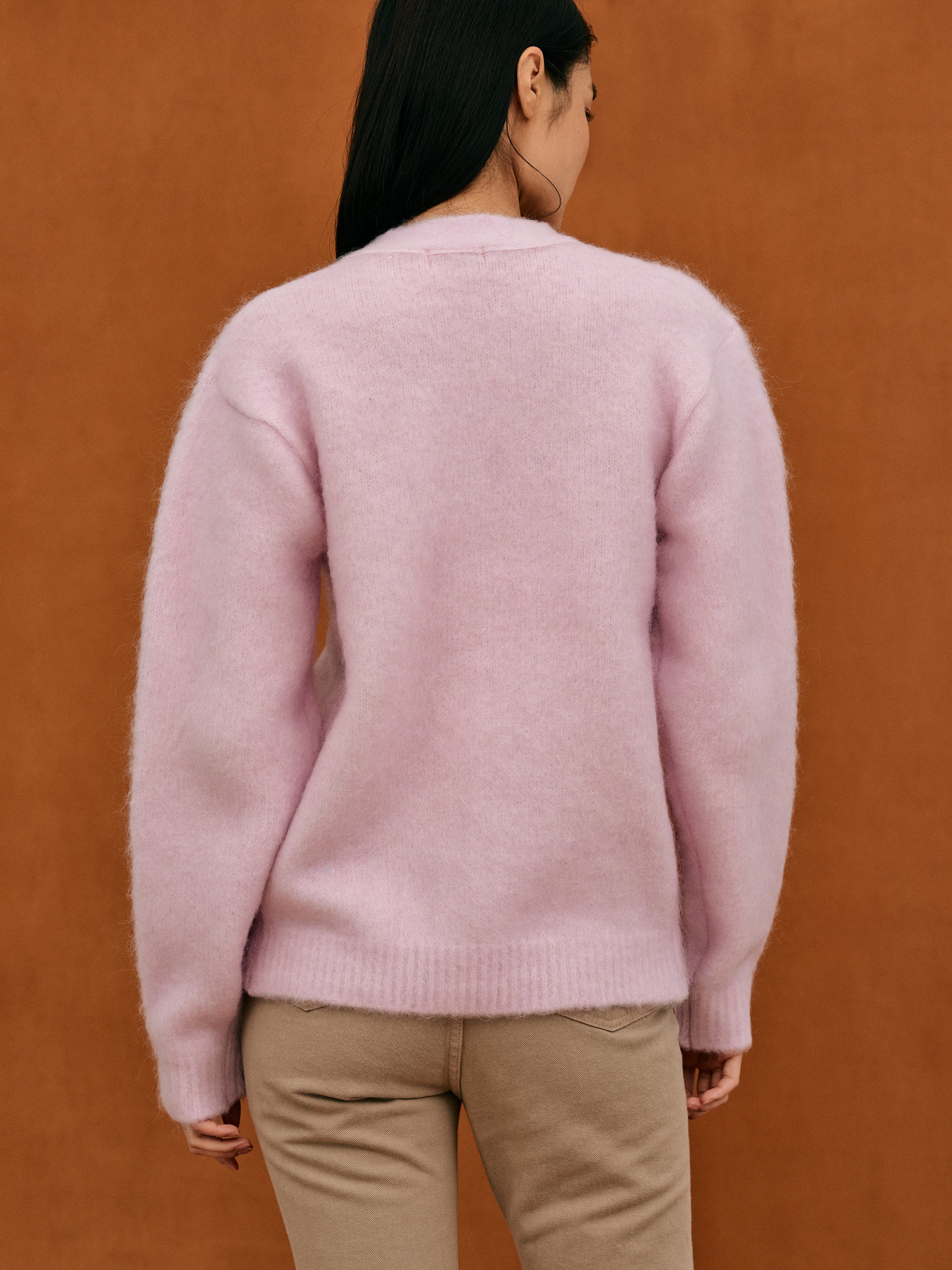 Brushed Mohair & Wool Cardigan, Lotus