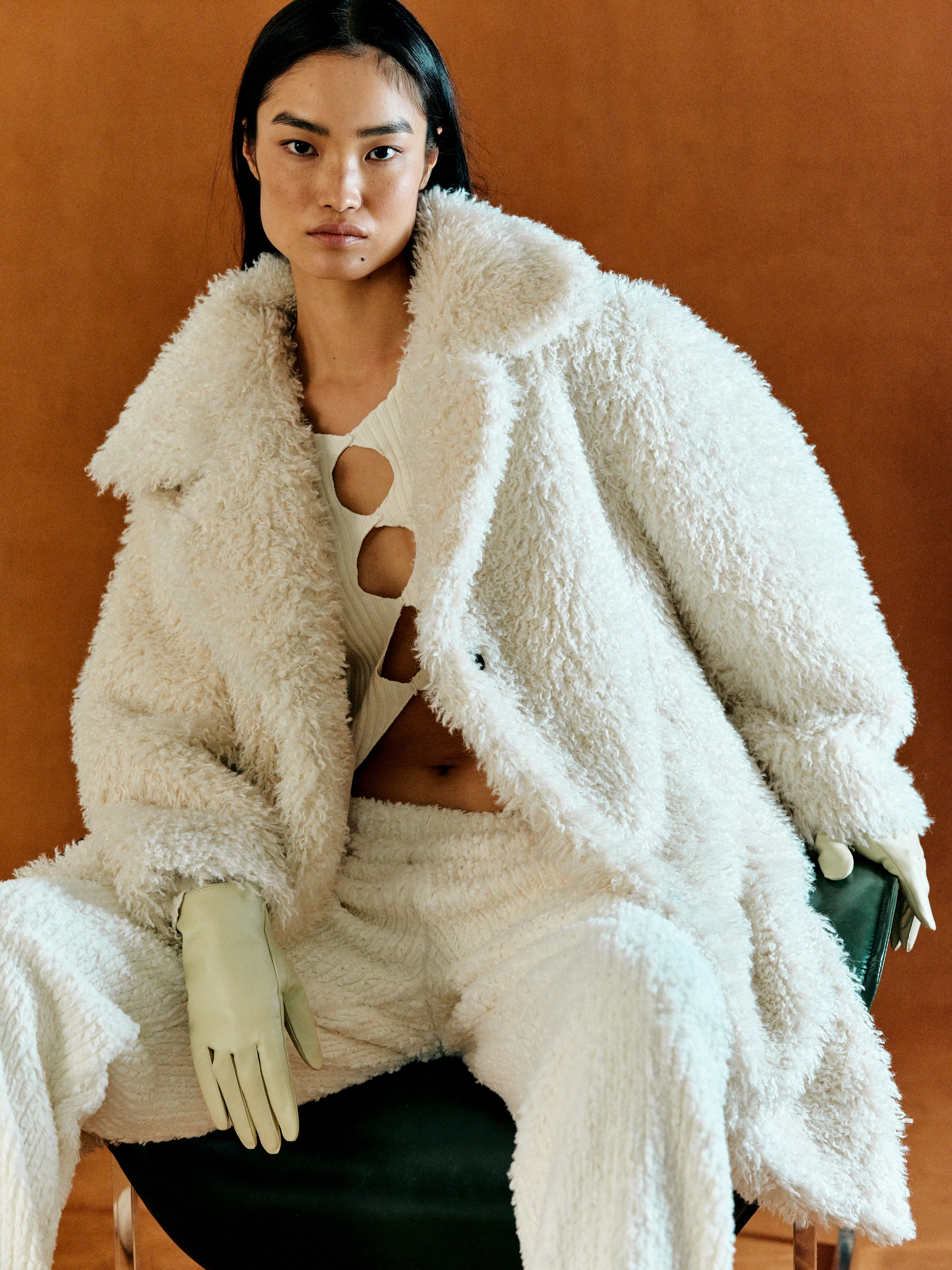 Eco Curly Shearling Fur Coat Eggnog SourceUnknown