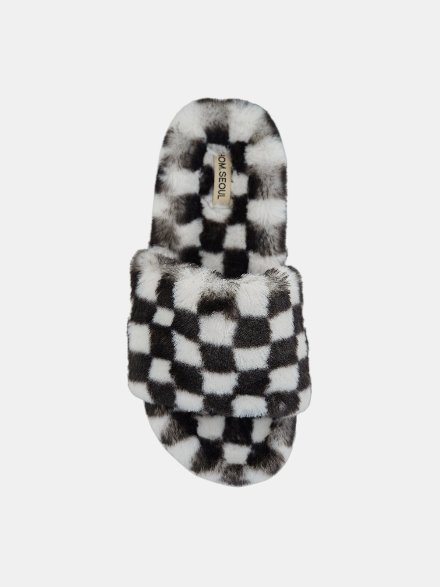 Faux Fur Checkerboard Slides, White