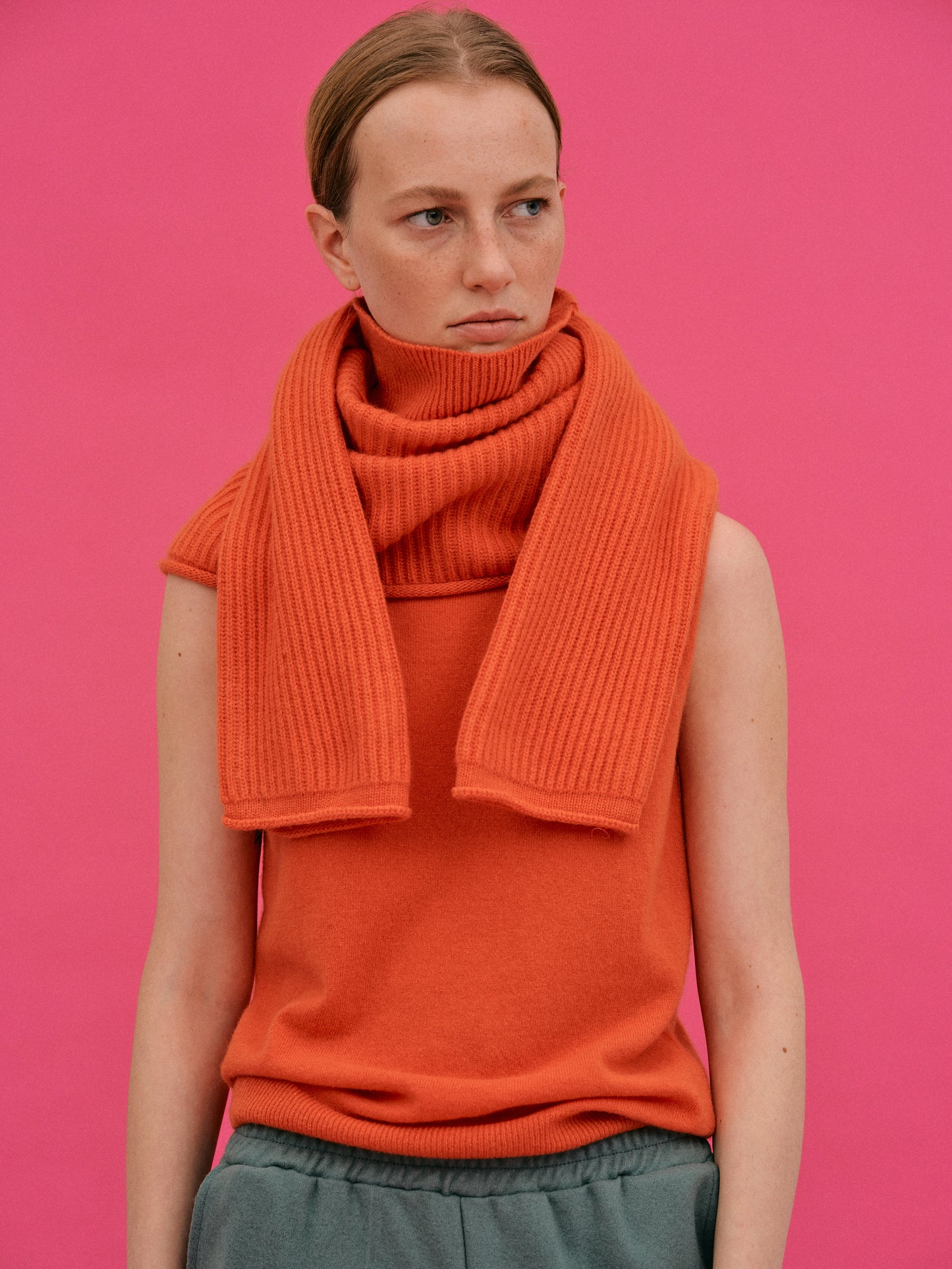 2 Piece Turtleneck Sweater & Sleeveless Knit, Papaya