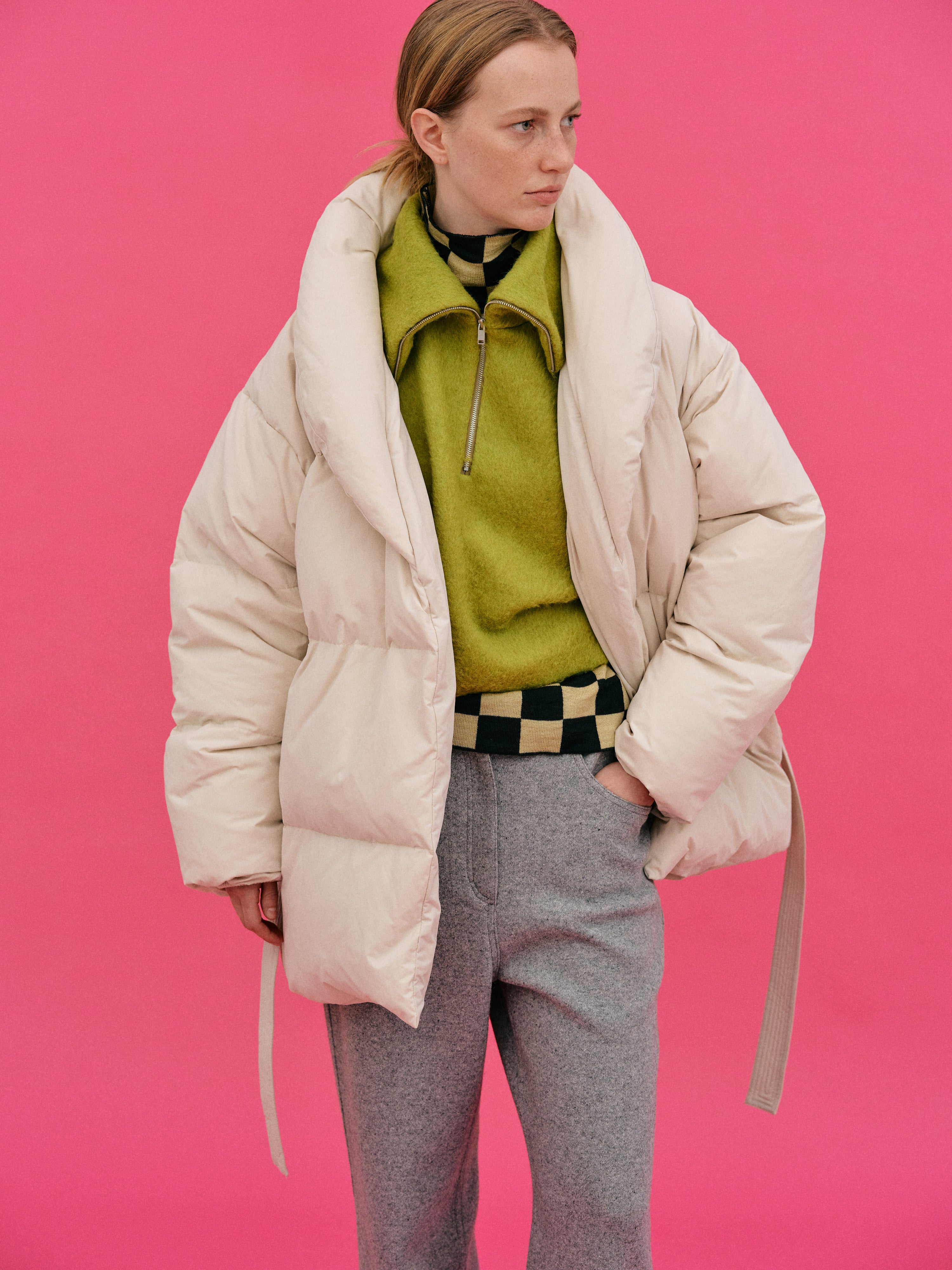 Shawl Collar Down Puffer Jacket Rice SourceUnknown