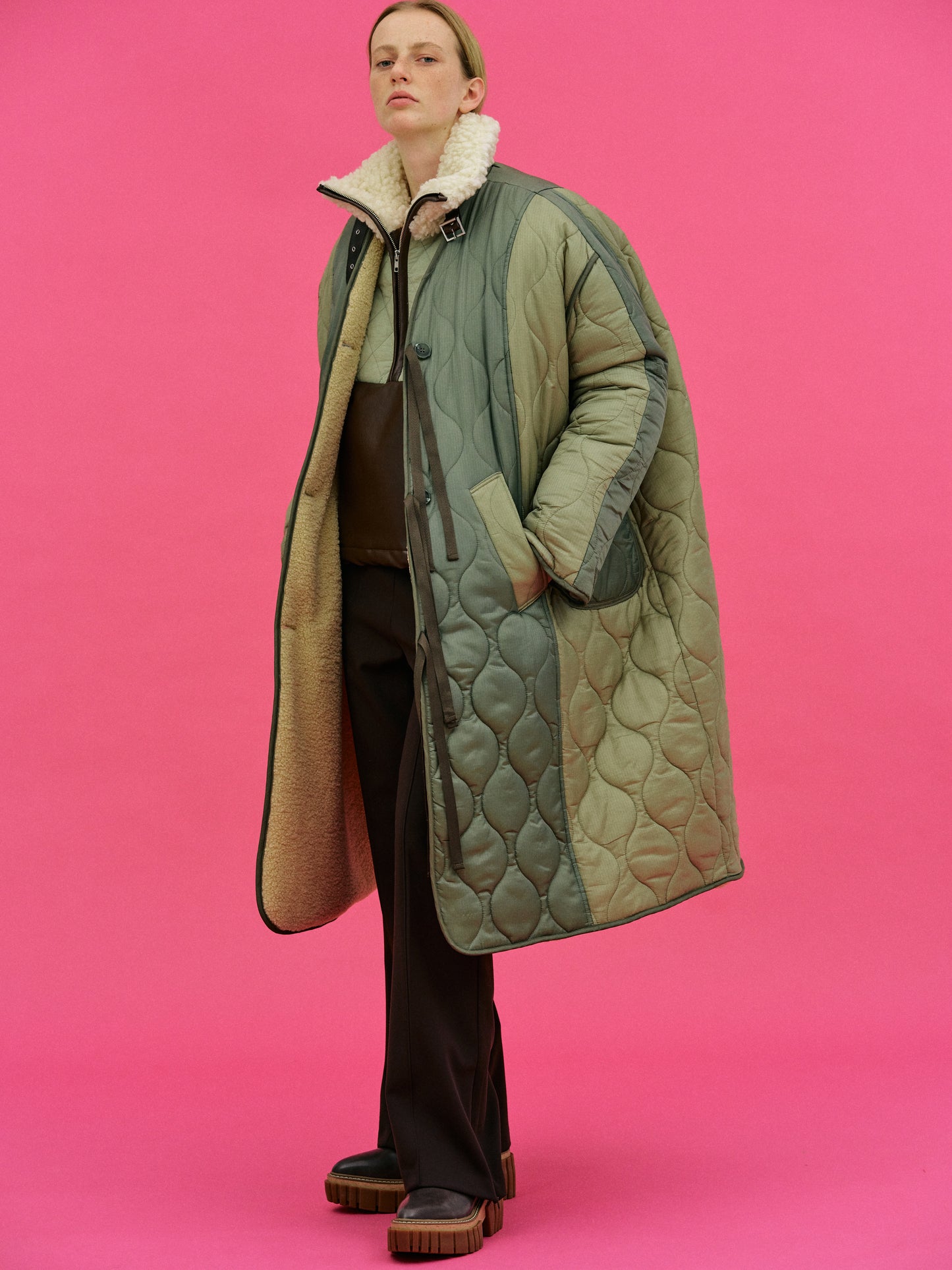 Longline Quilted Parka, Crocodile