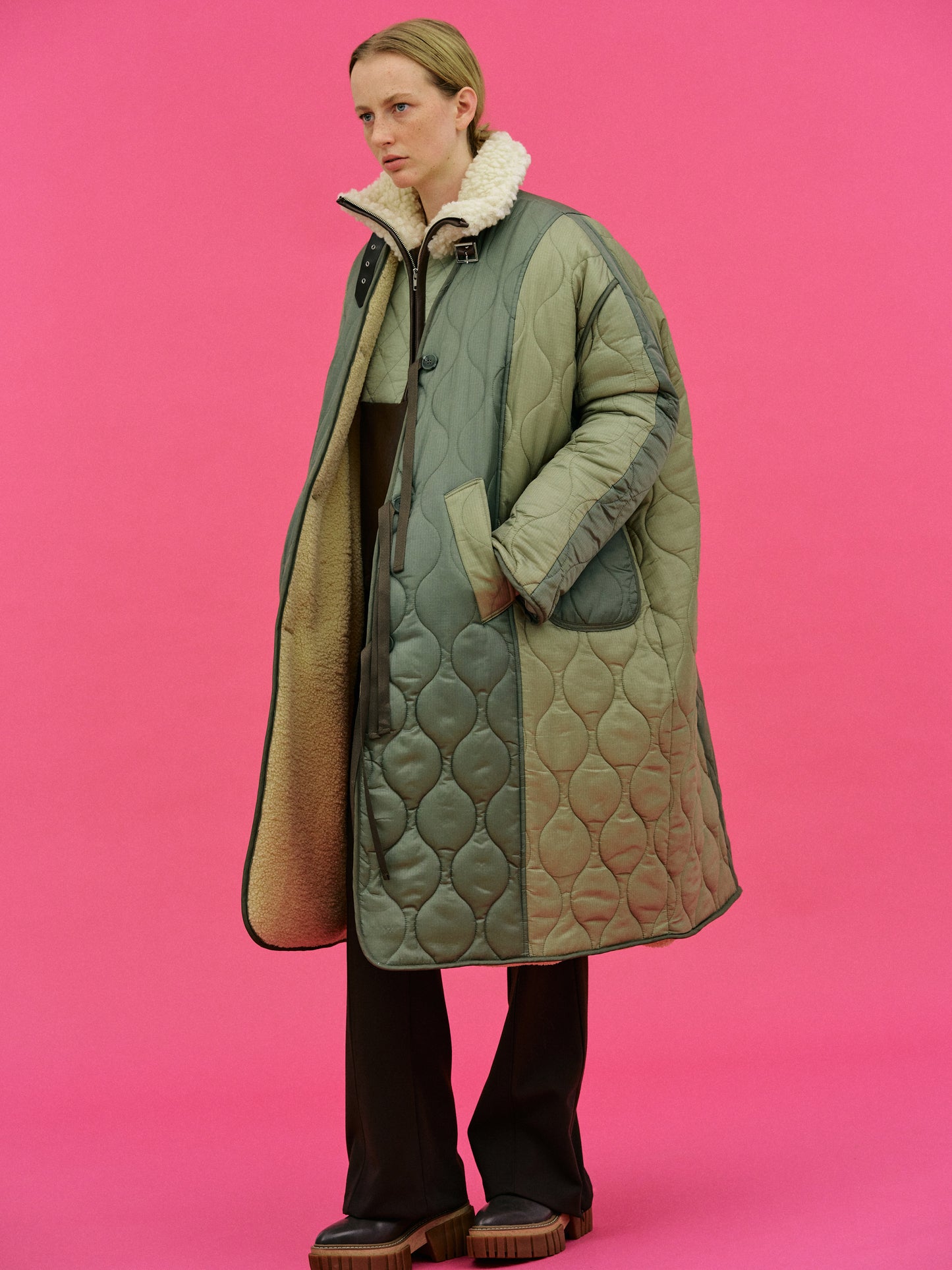 Longline Quilted Parka, Crocodile