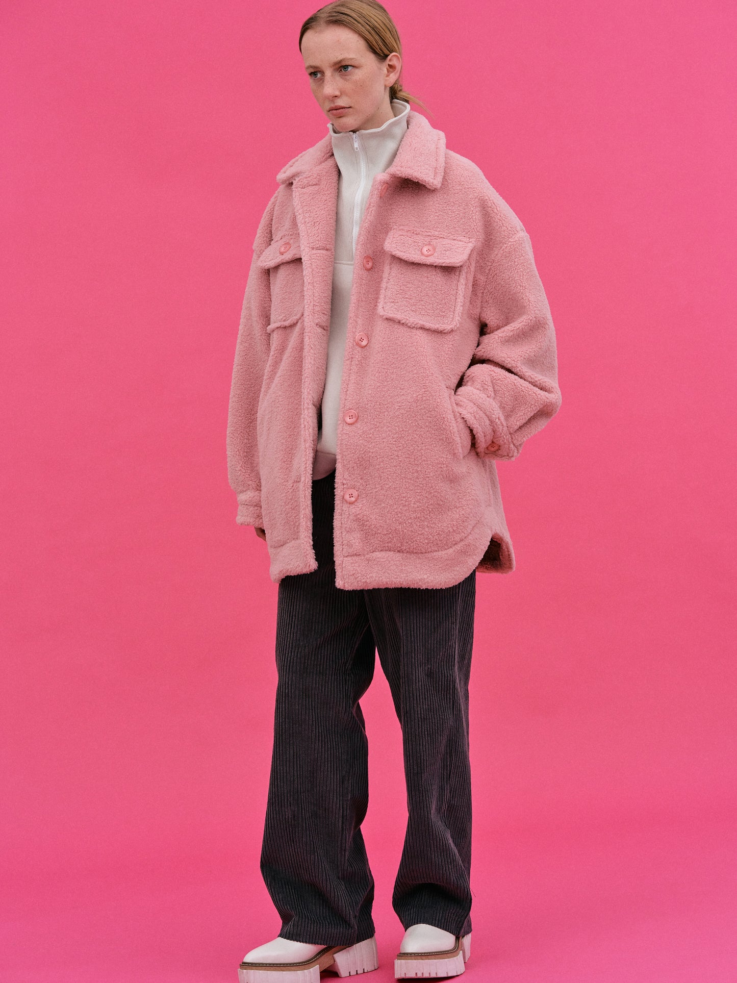 Faux Fur Pocket Jacket, Pink