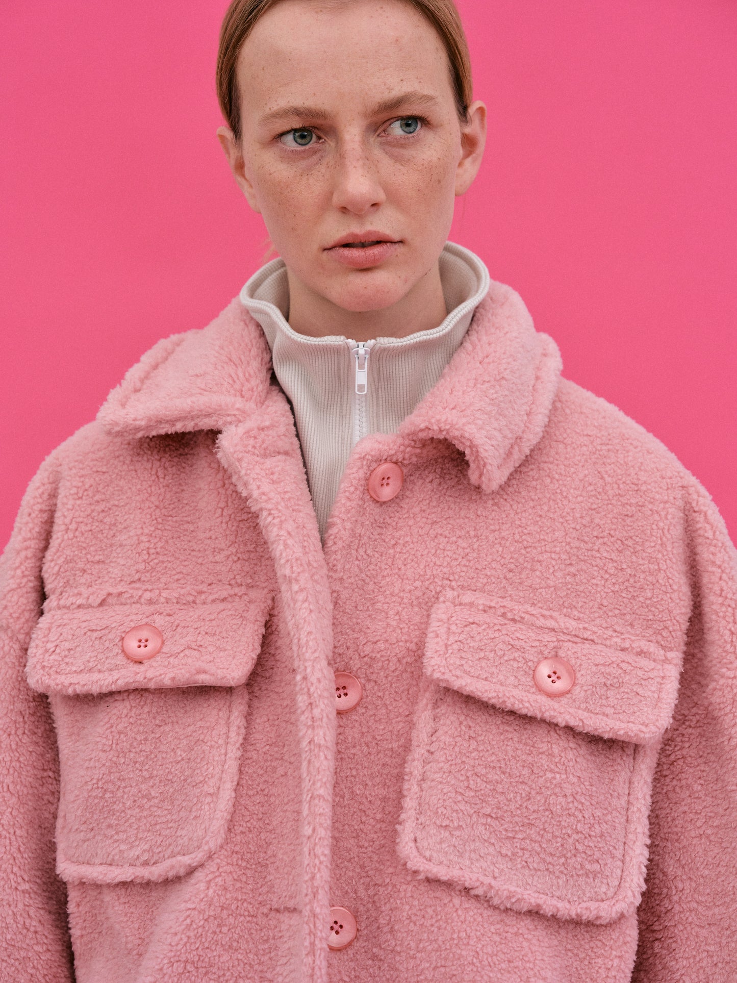 Faux Fur Pocket Jacket, Pink