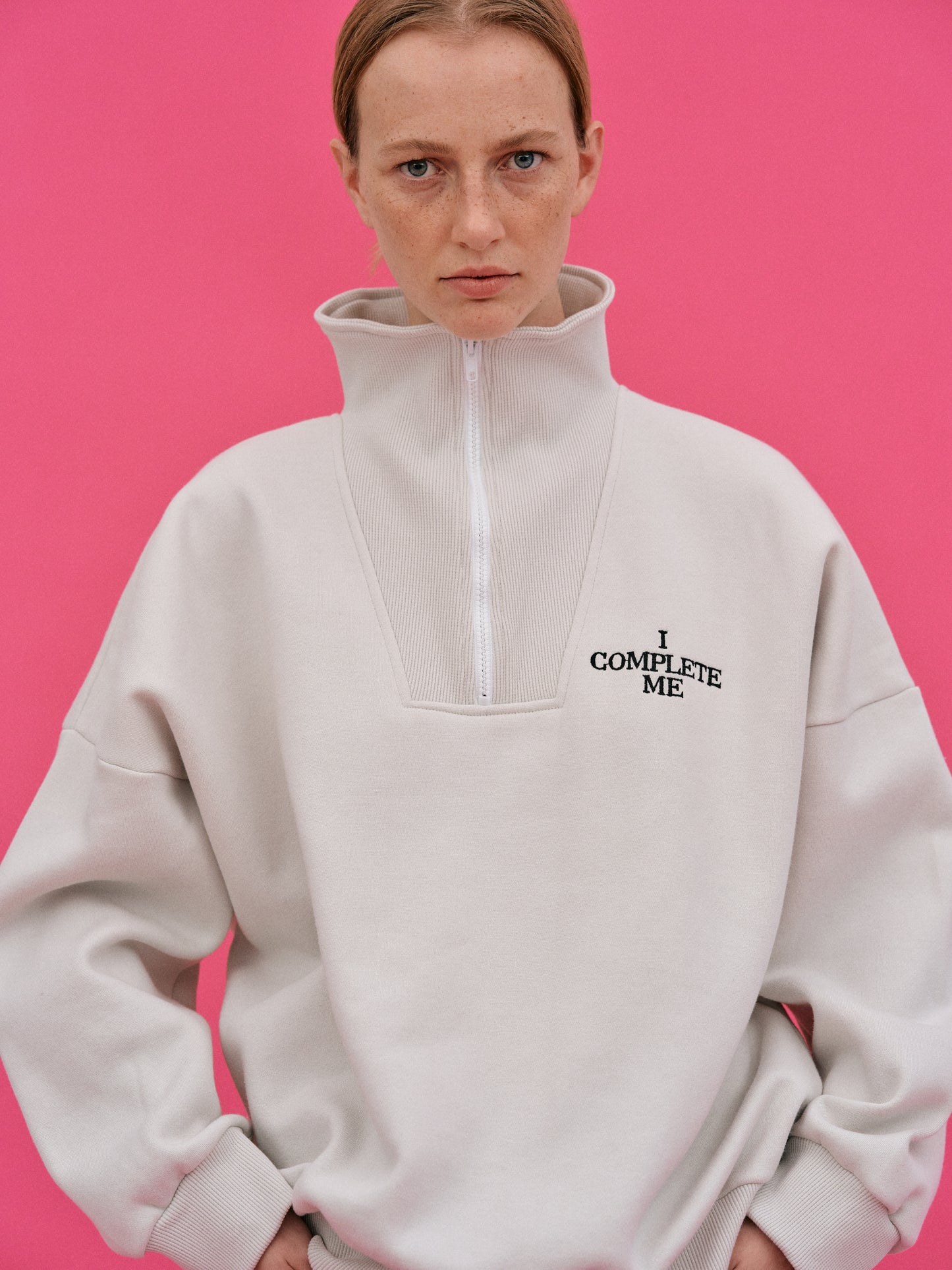 'I Complete Me' Zip Sweatshirt, Ice Grey