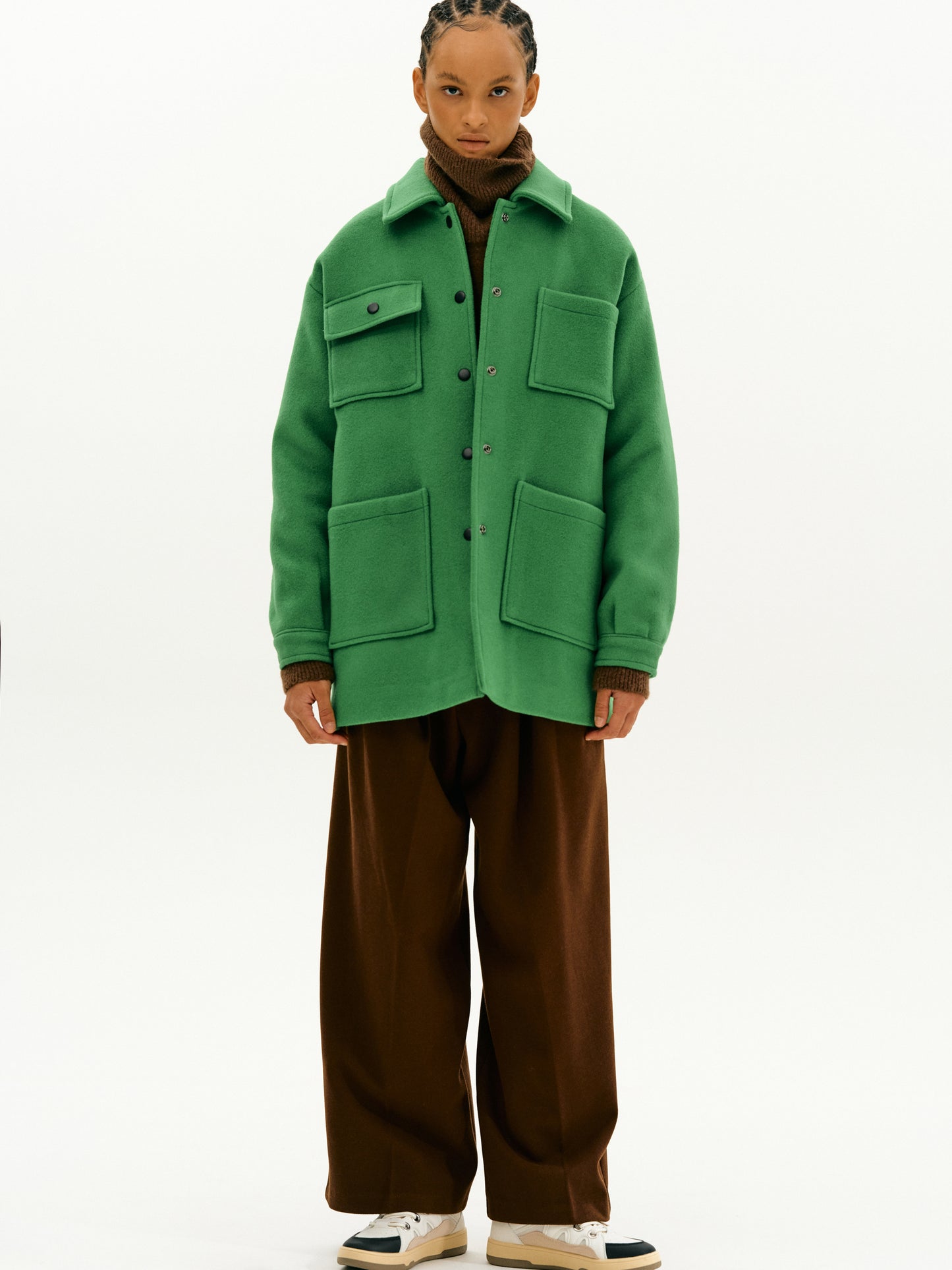 Boxy Wool Shirt Jacket, Kelly Green