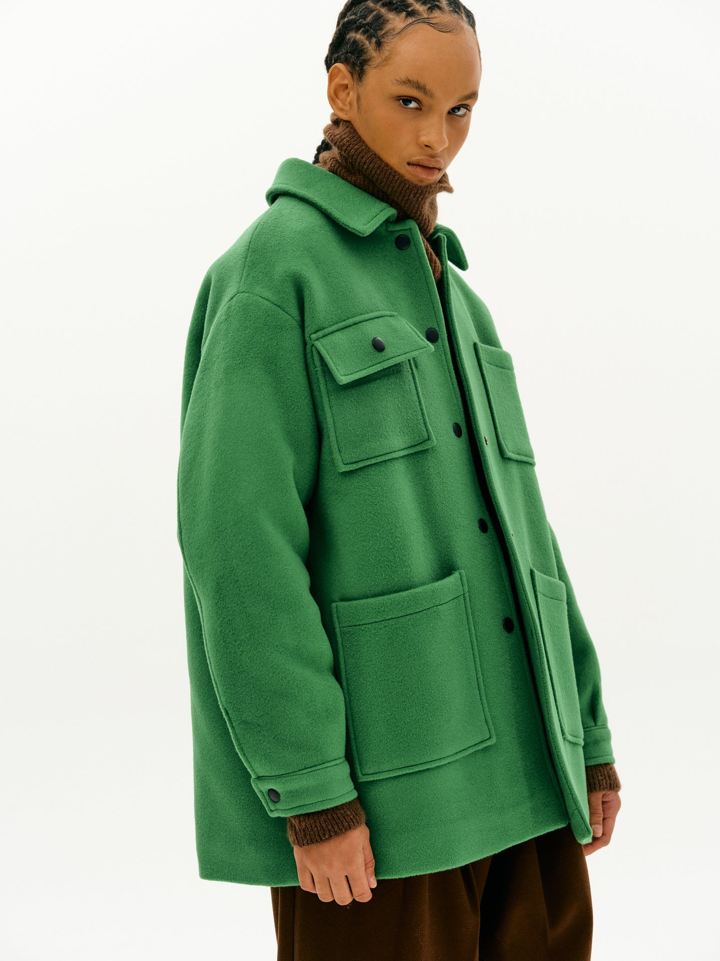 Boxy Wool Shirt Jacket, Kelly Green