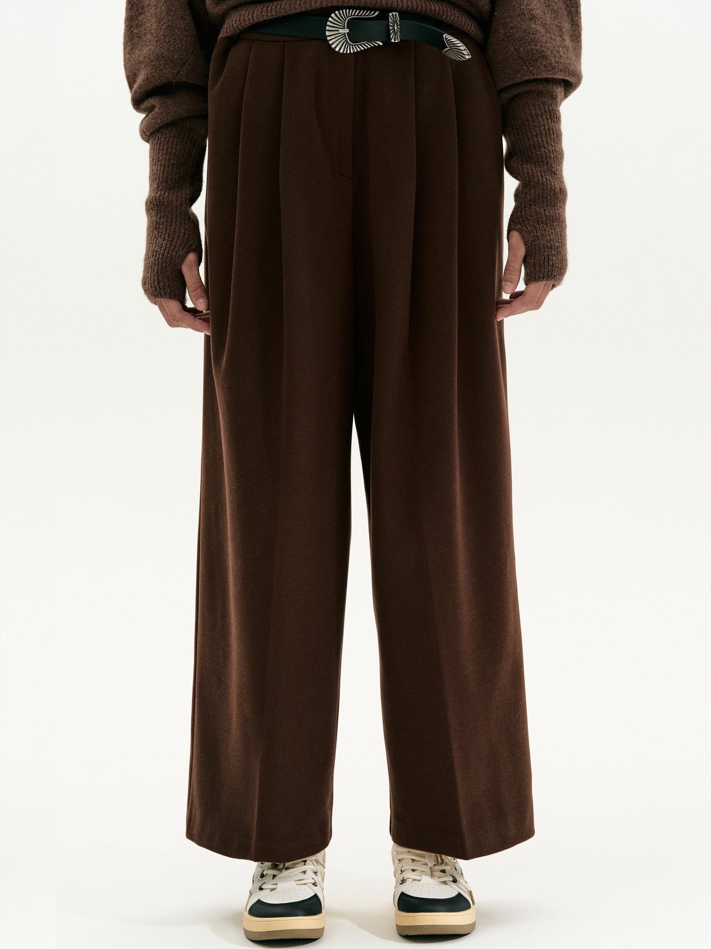 Double Pleat Wide Belted Trousers, Syrup