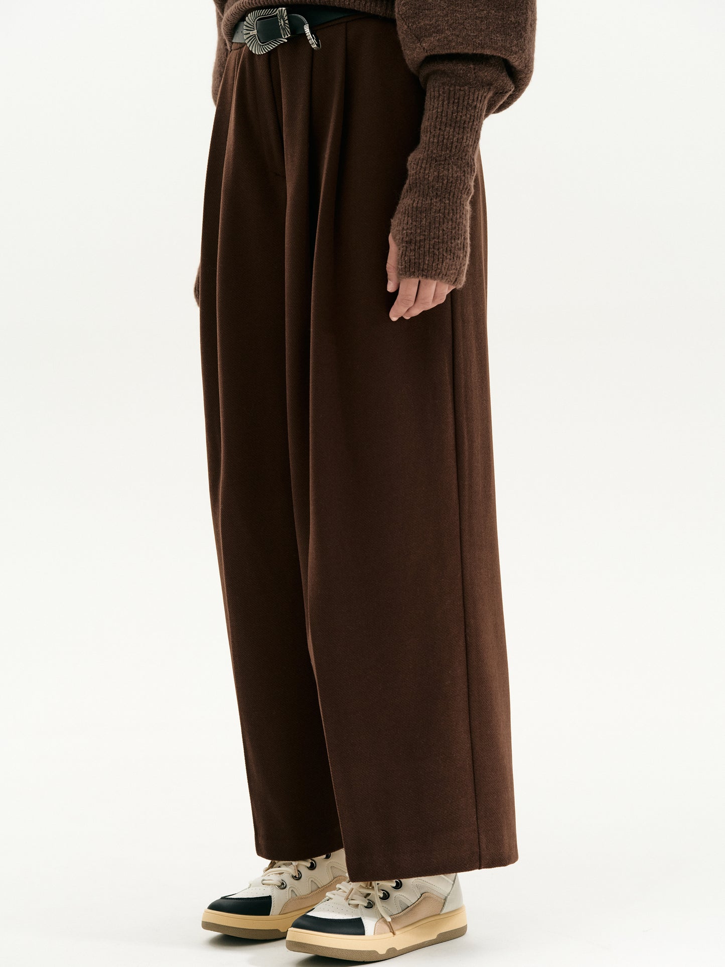 Double Pleat Wide Belted Trousers, Syrup