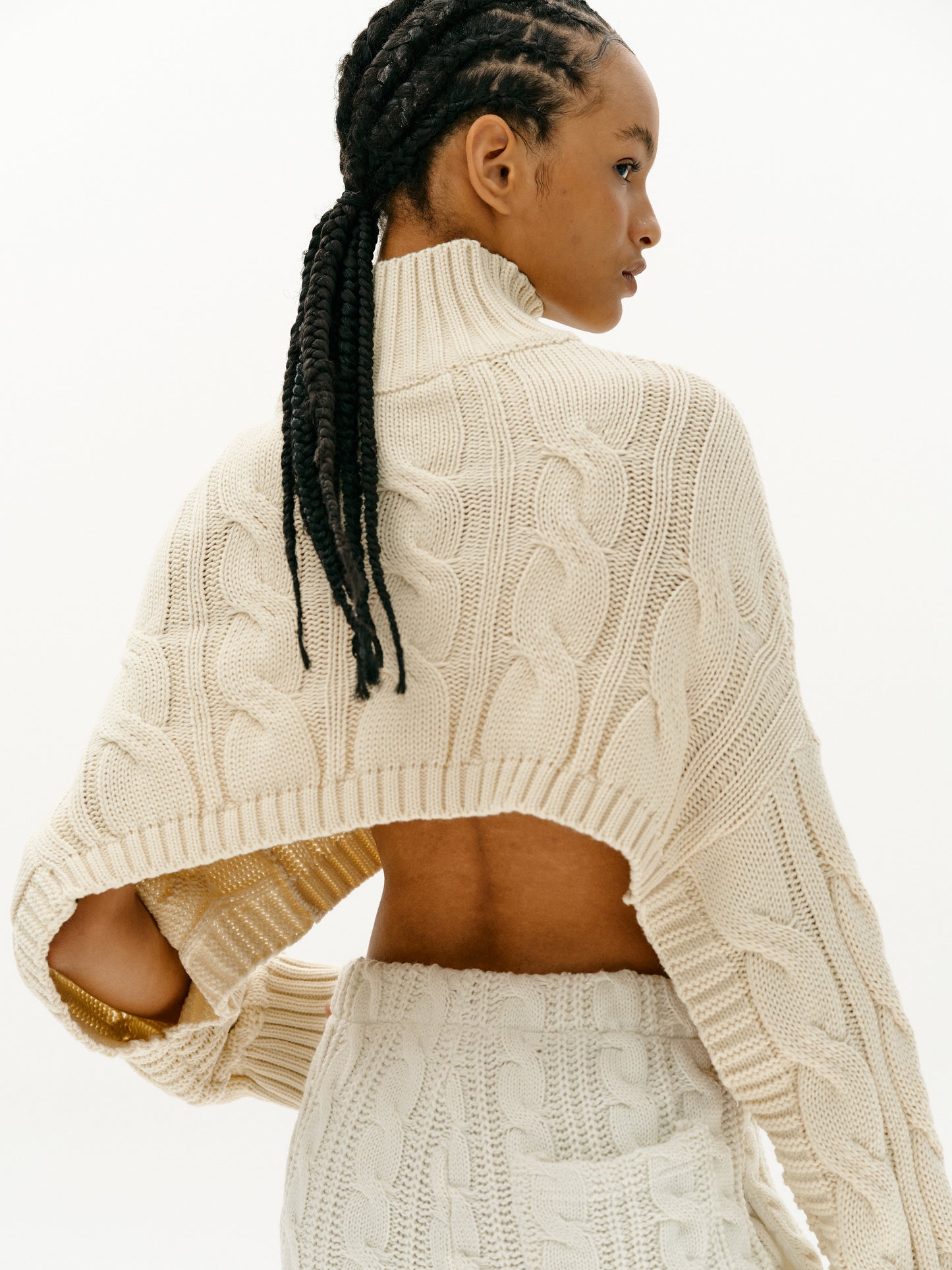 Open Back Cable Turtleneck, Birch