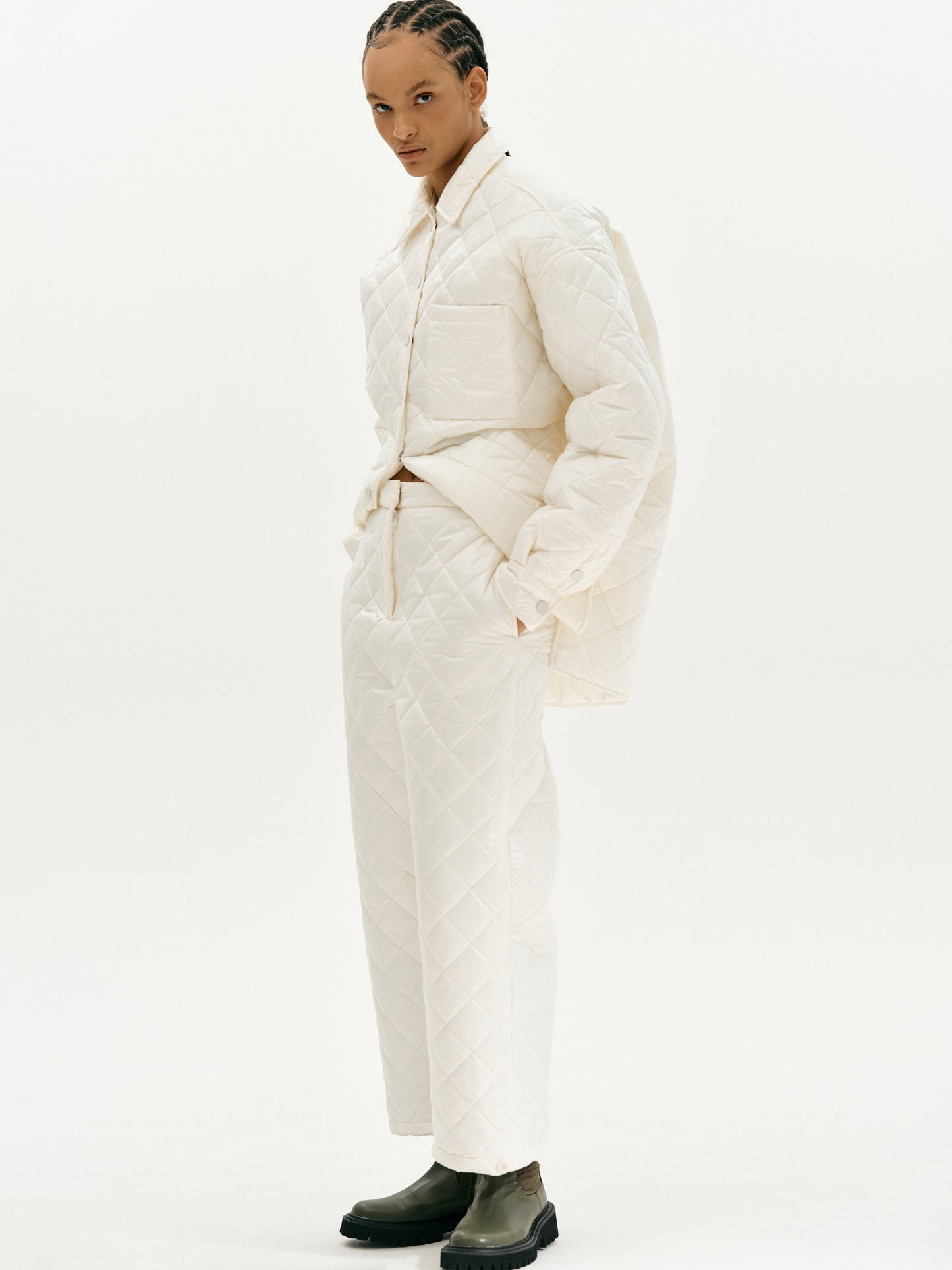 Diamond Quilted Trousers, Cream