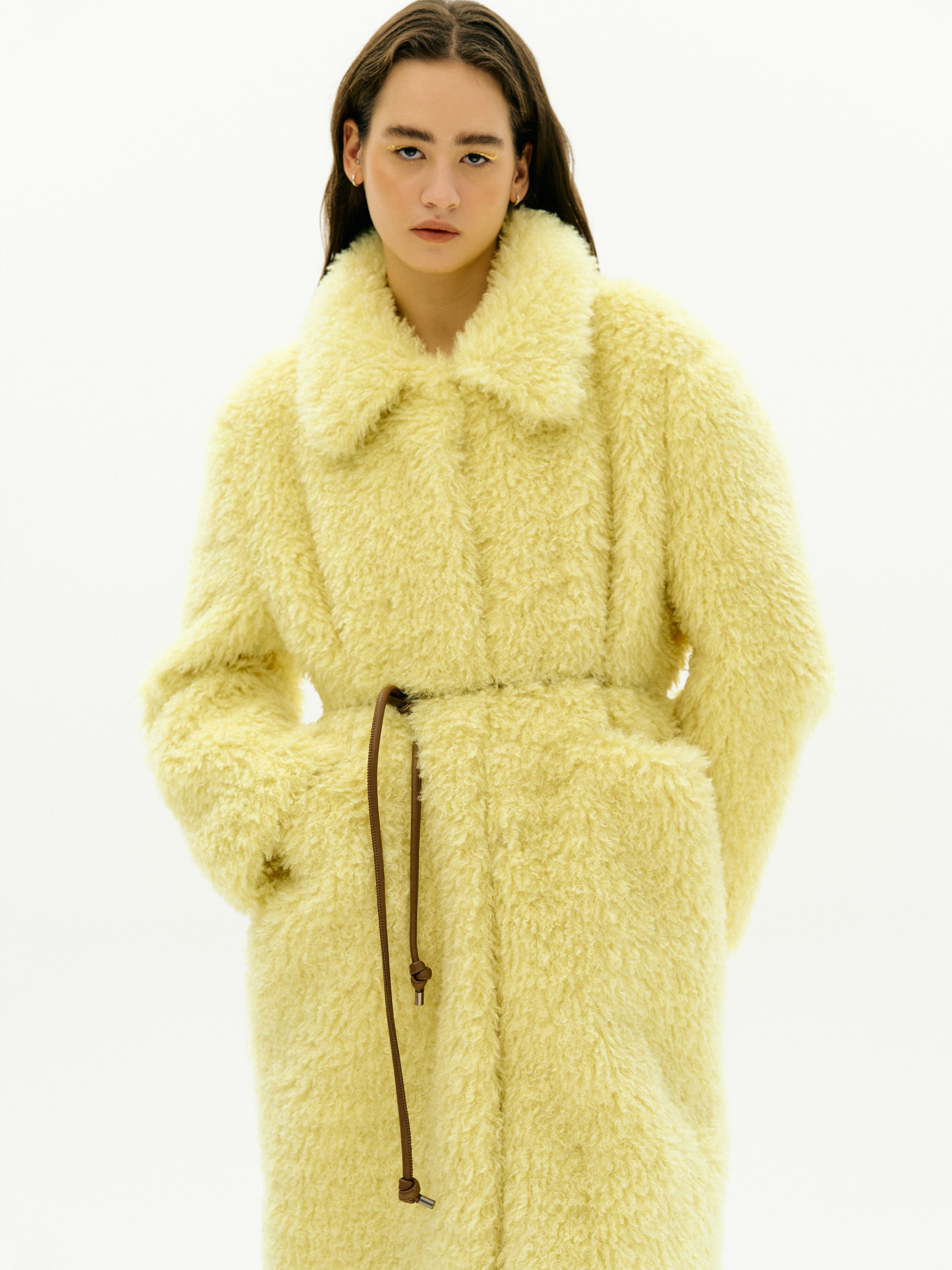 Topshop yellow sales fur coat