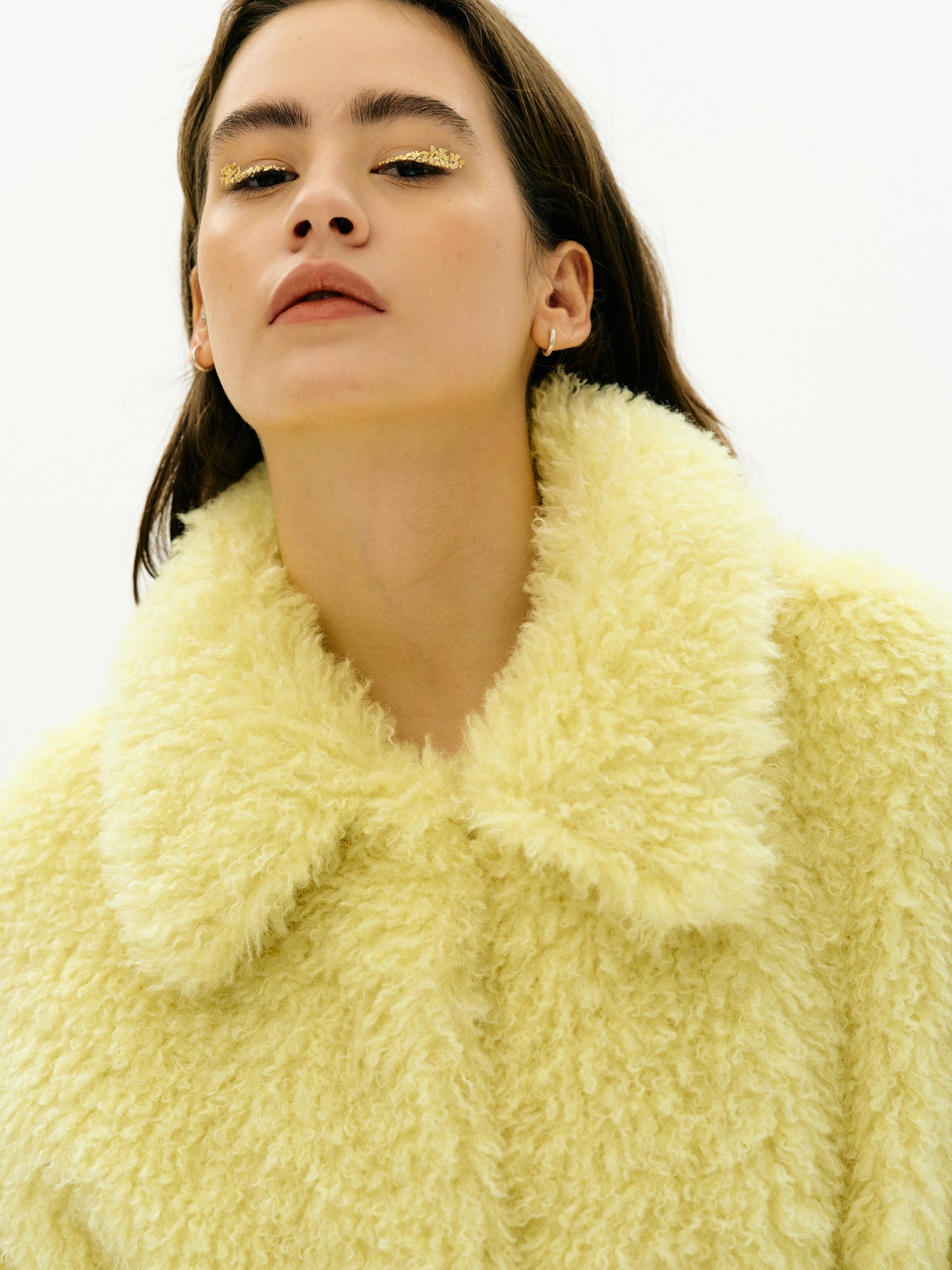 Oversized Wool Fur Coat, Lemon Yellow