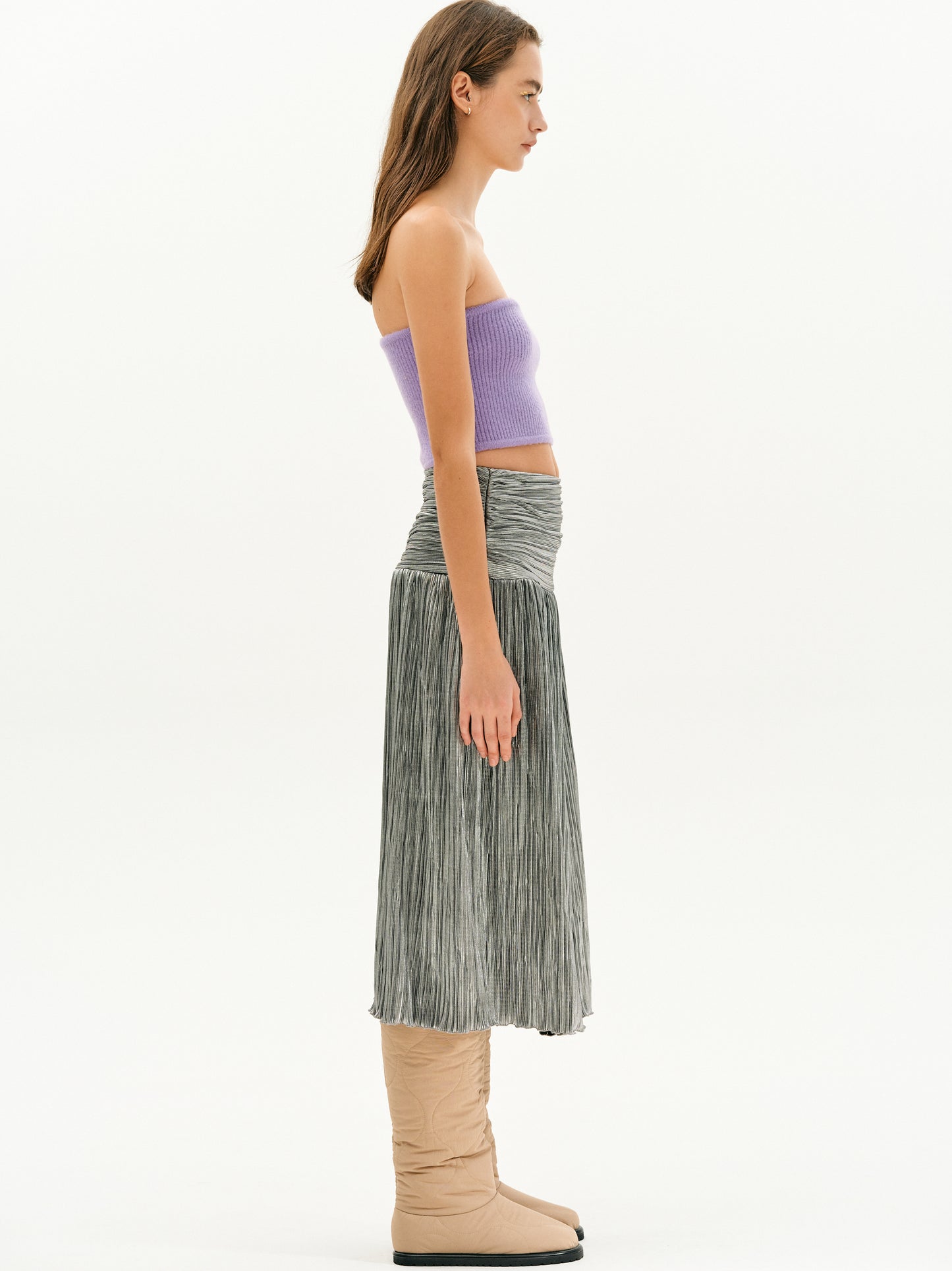 Metallic Pleated Skirt, Sliver