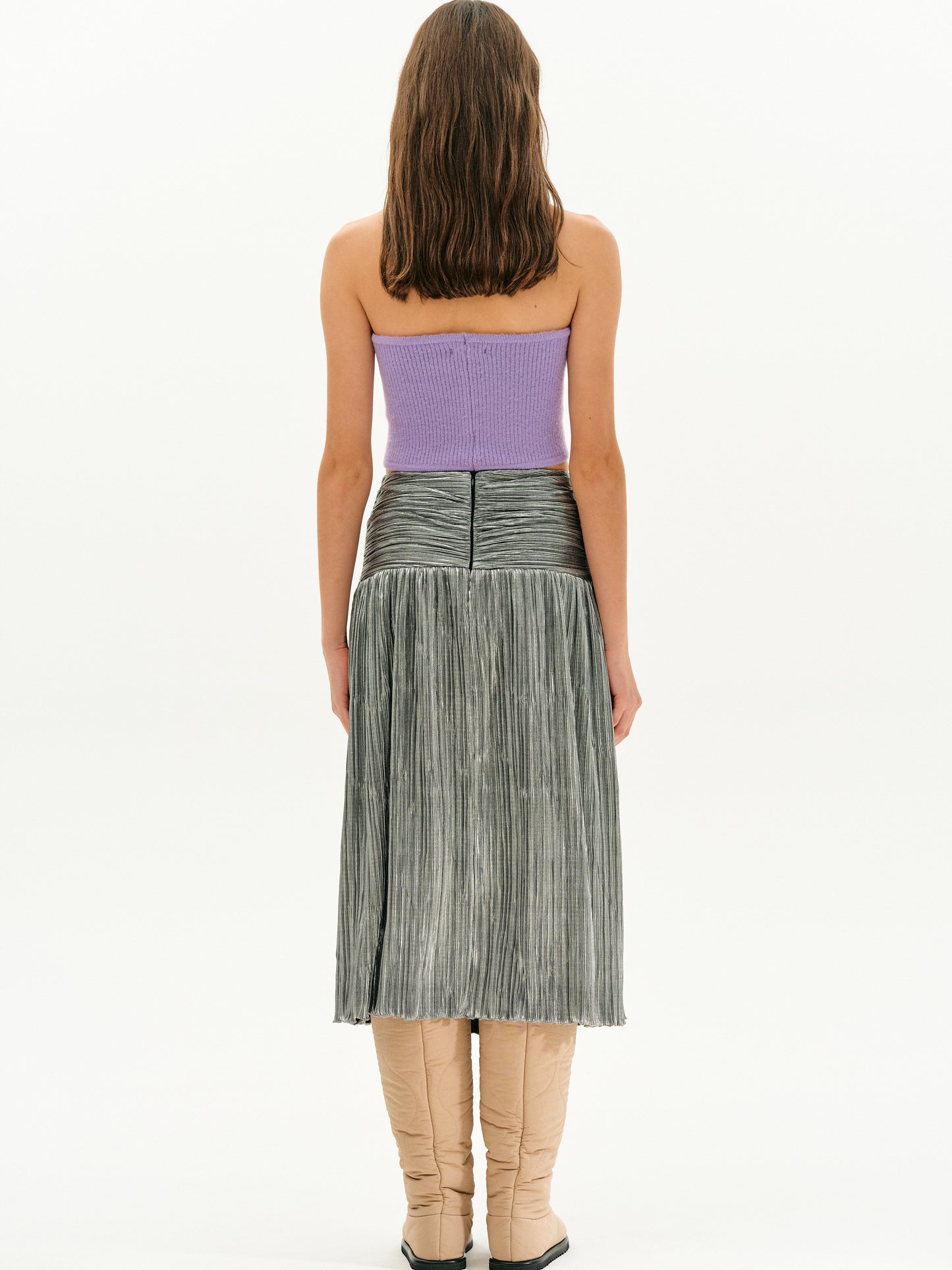 Metallic Pleated Skirt, Sliver