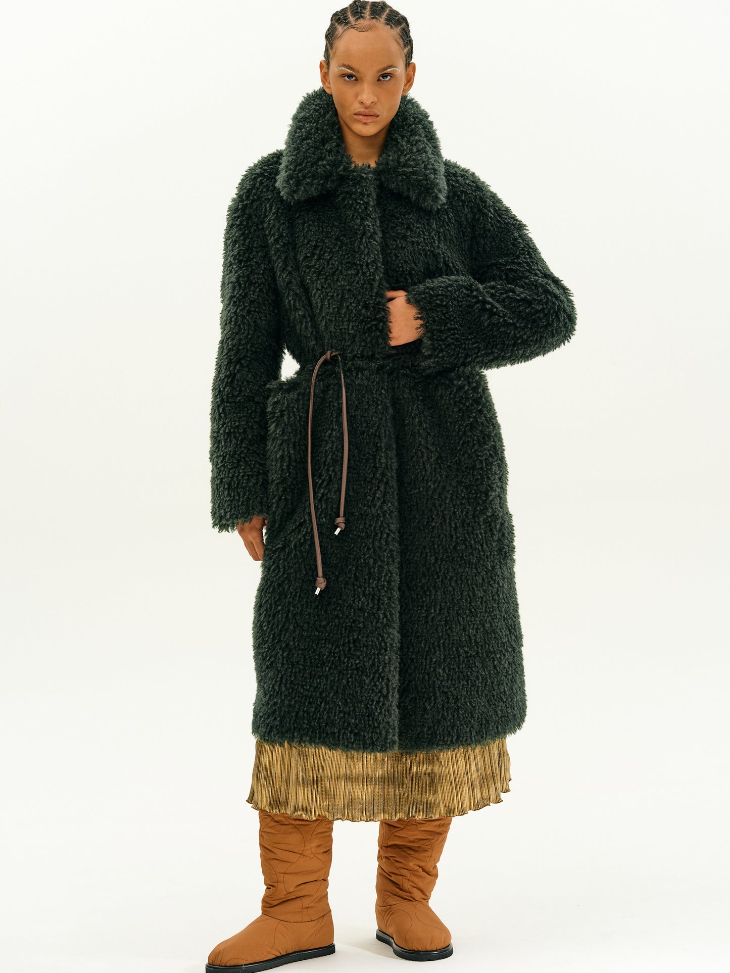 Oversized Wool Fur Coat, Pine Forest
