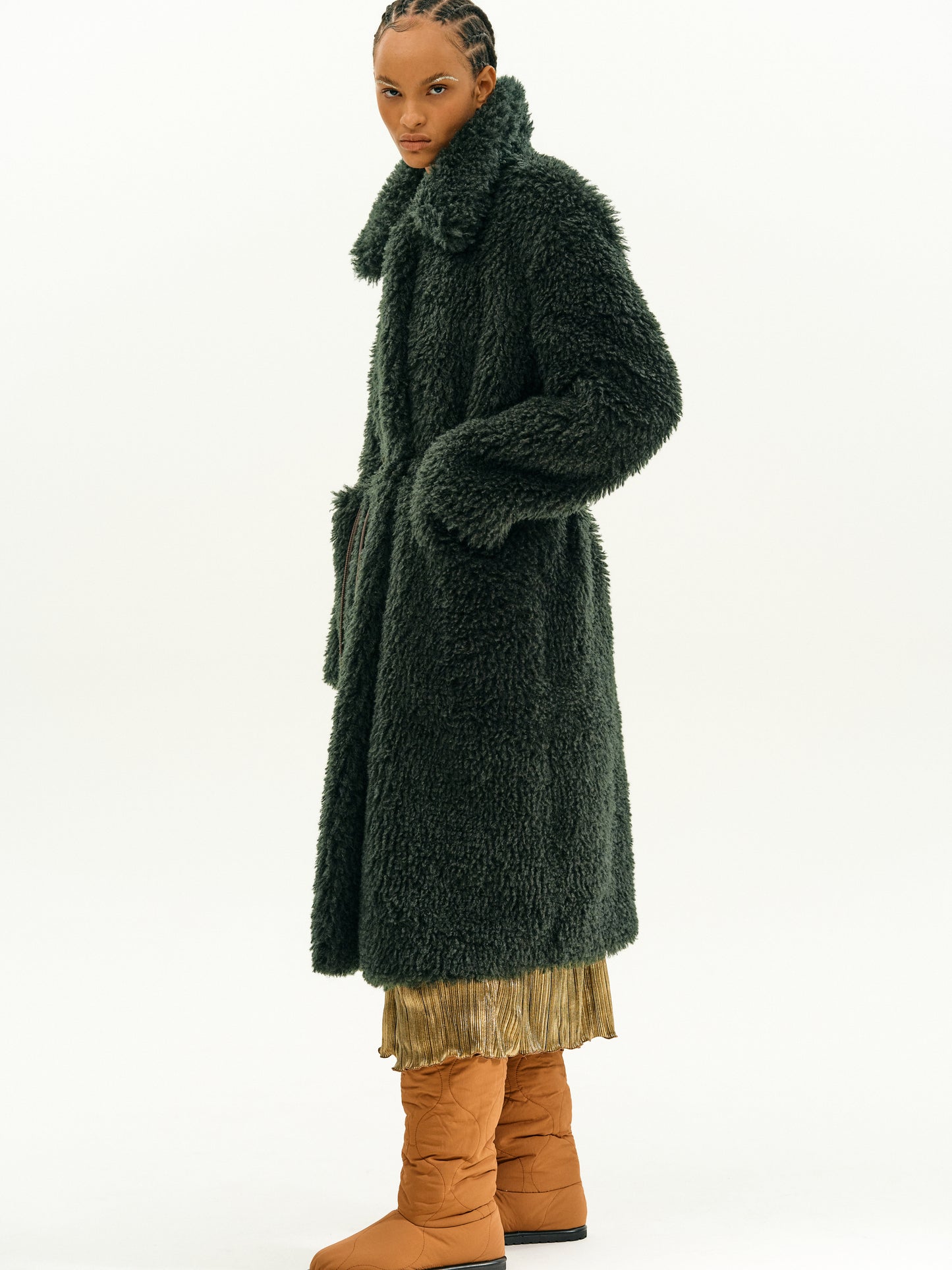 Oversized Wool Fur Coat, Pine Forest