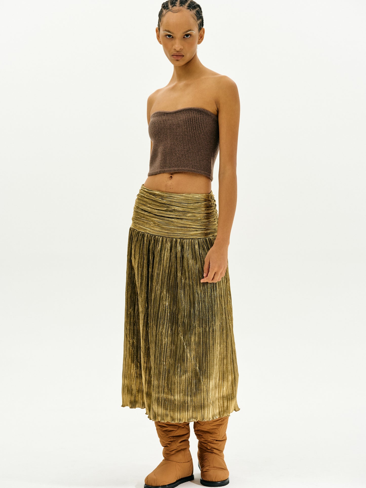 Metallic Pleated Skirt, Gold
