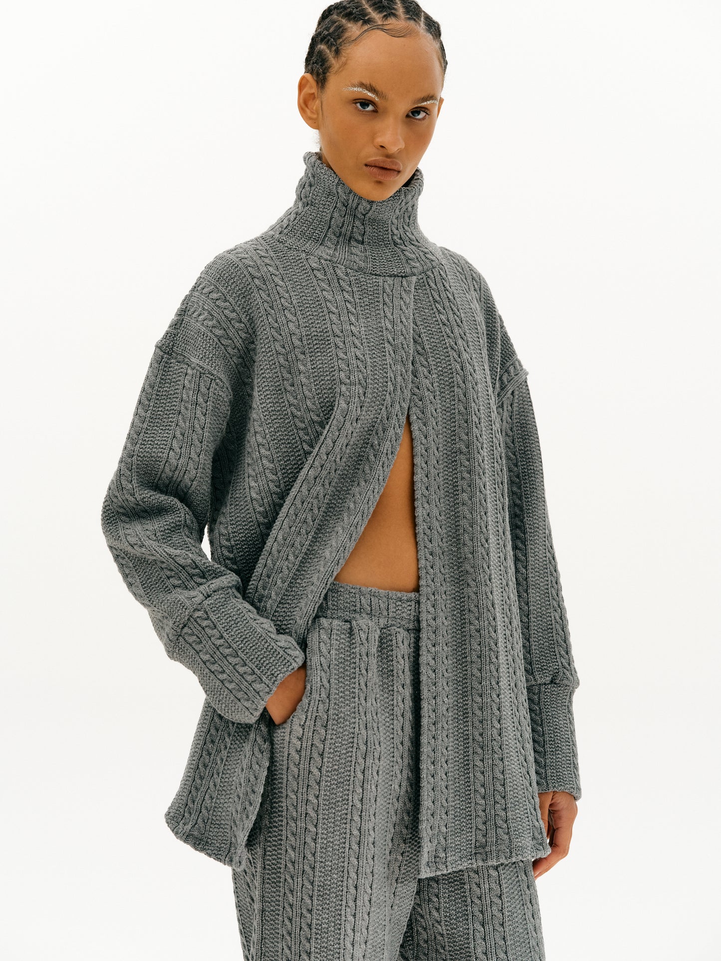 Cape Turtleneck Pullover, Charcoal Grey