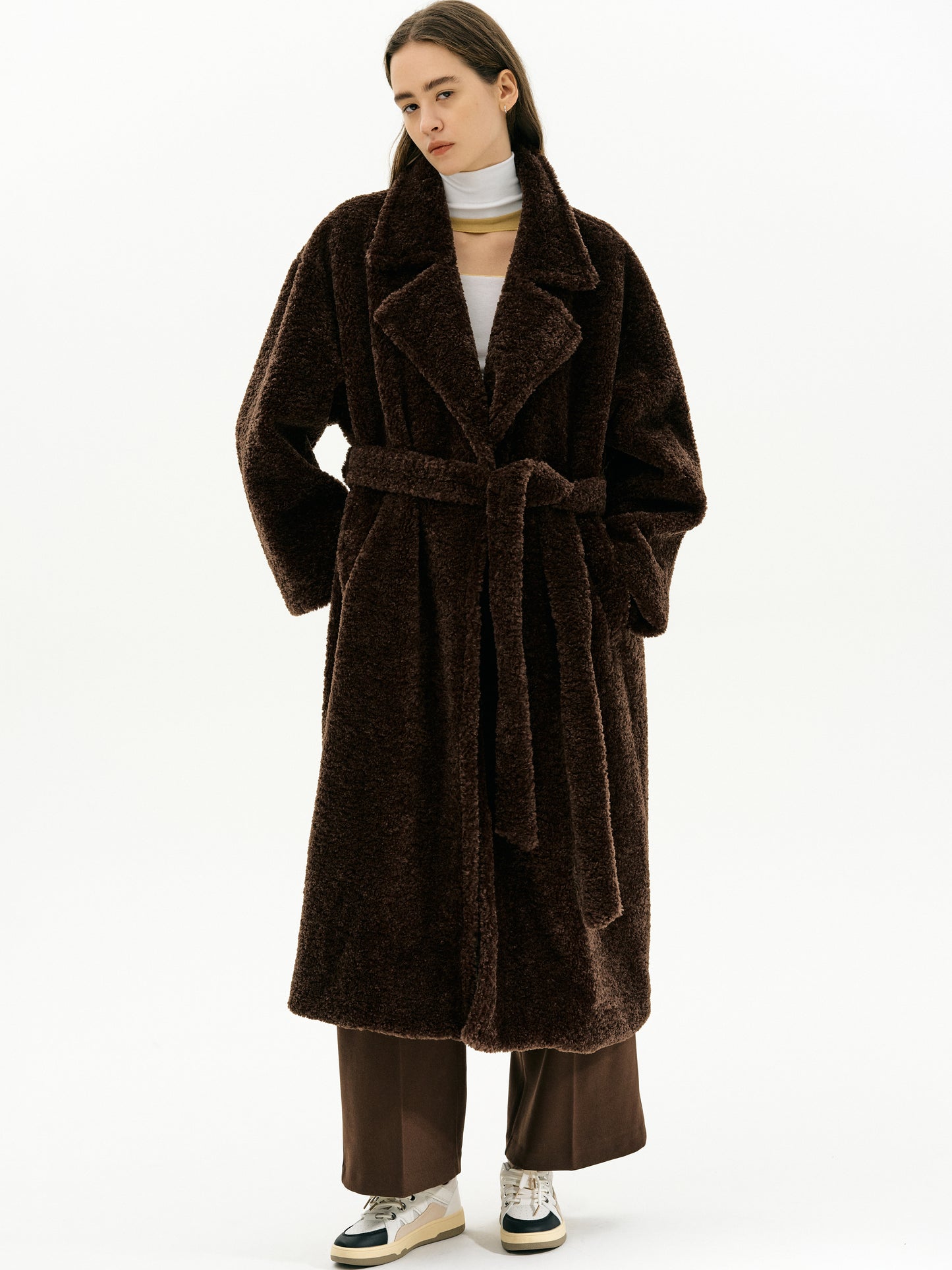 Teddy Faux-Fur Robe Coat, Chocolate