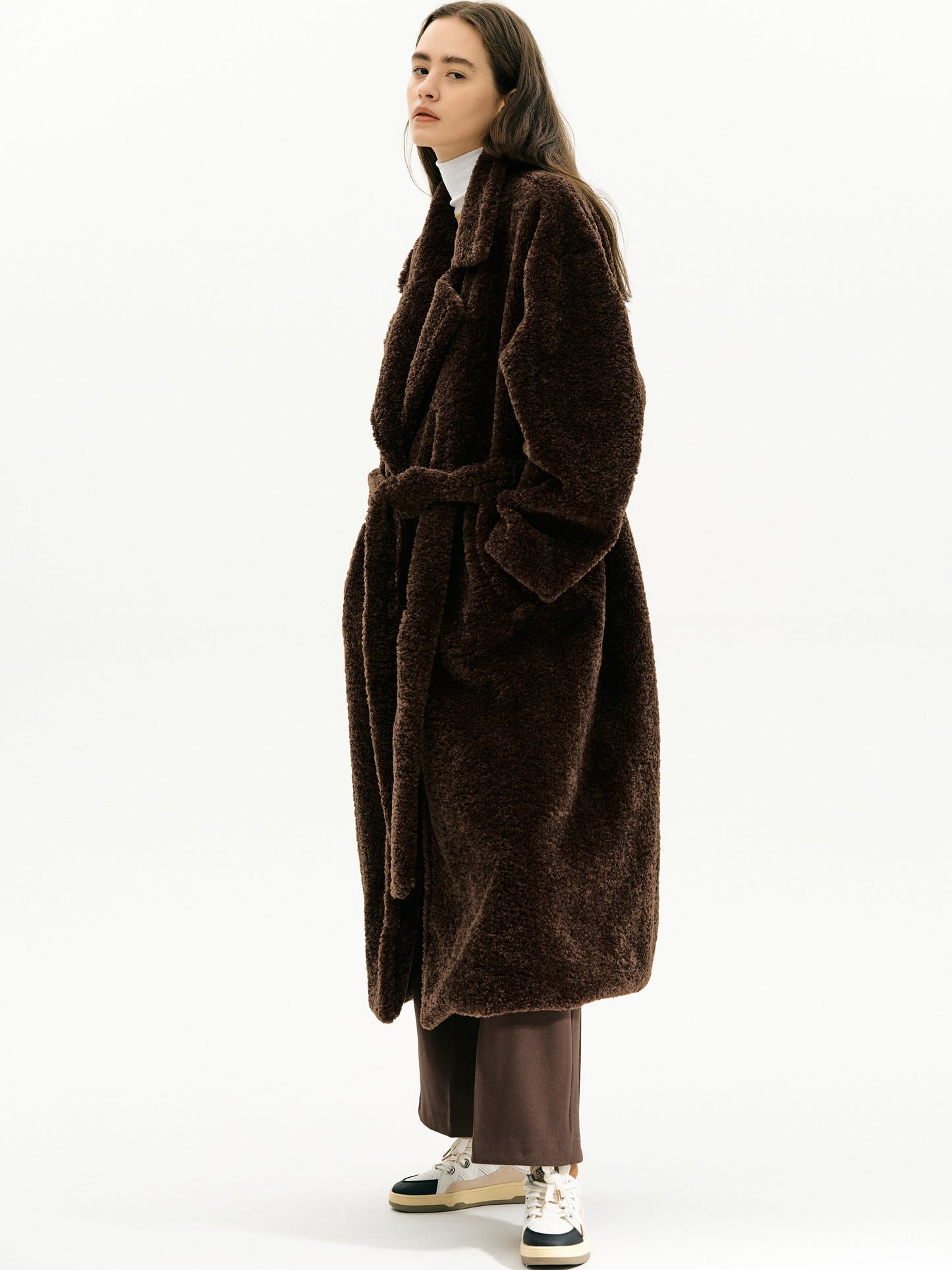 Teddy Faux-Fur Robe Coat, Chocolate