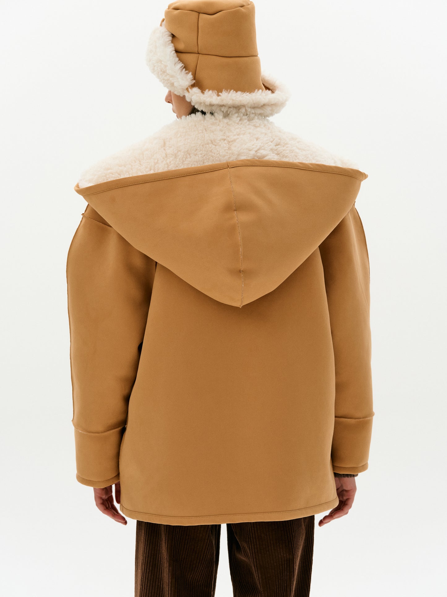 Lux Shearling Suede Coat, Caramel