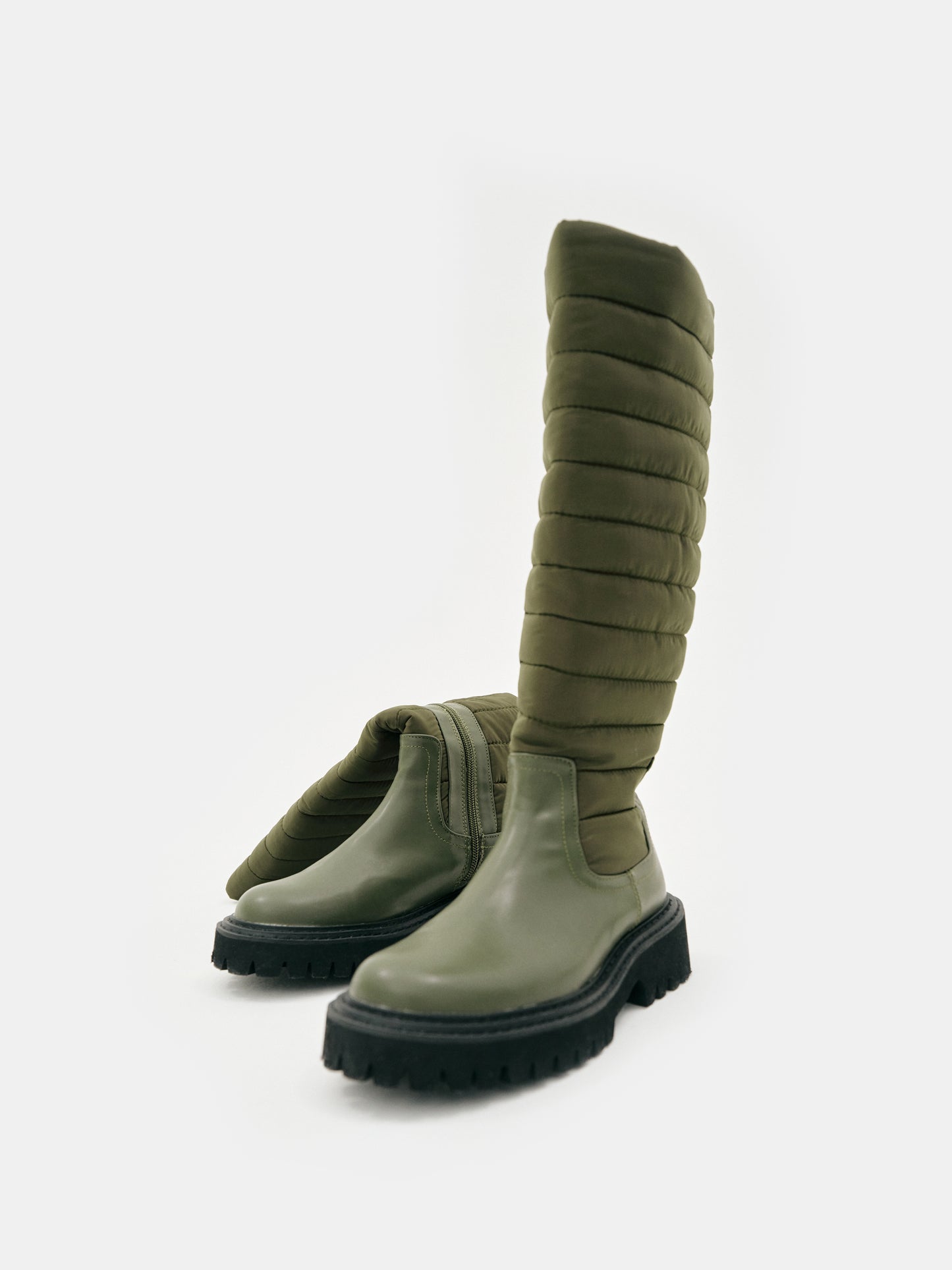 Padded Faux-Leather Boots, Khaki