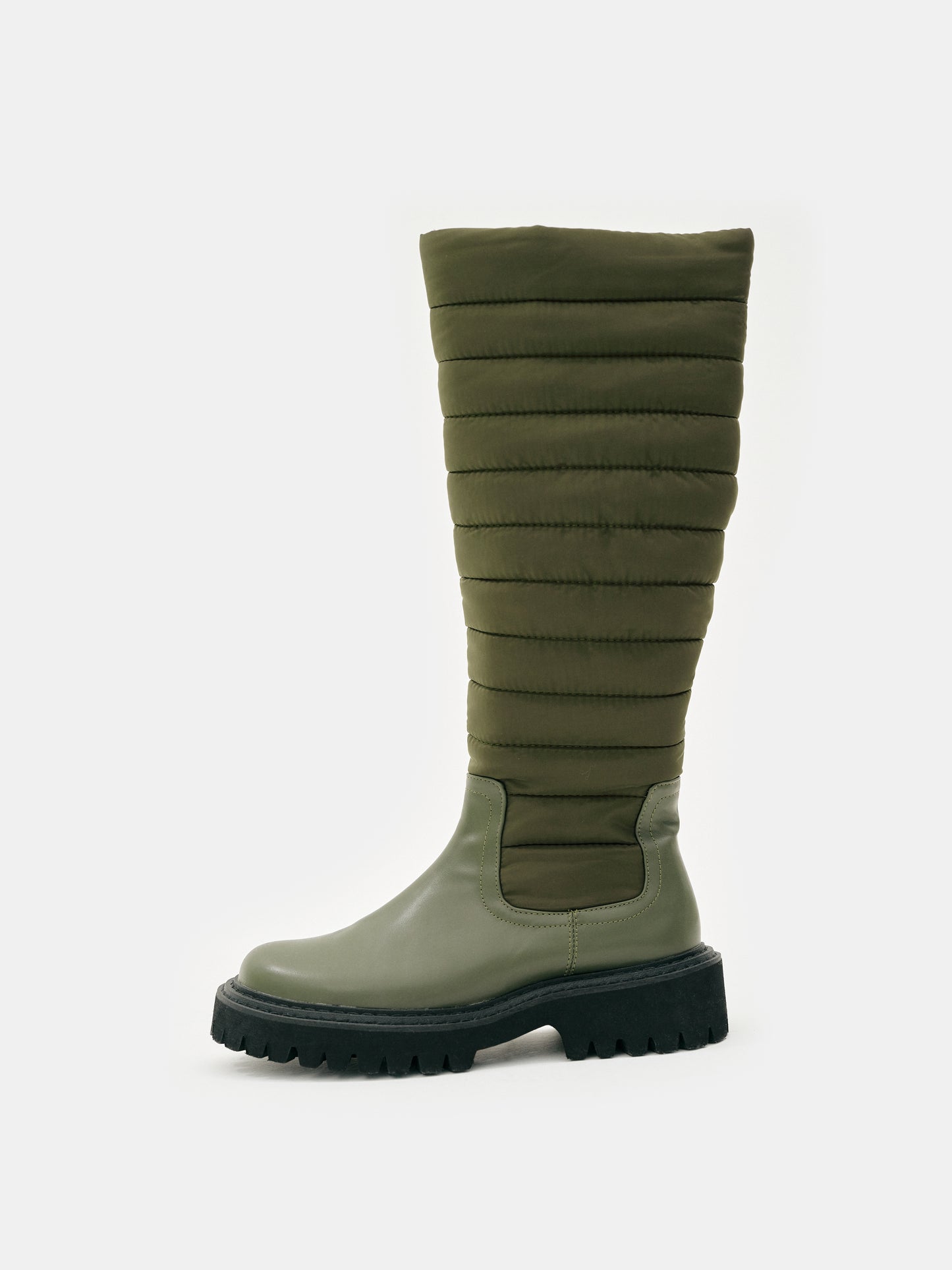 Padded Faux-Leather Boots, Khaki
