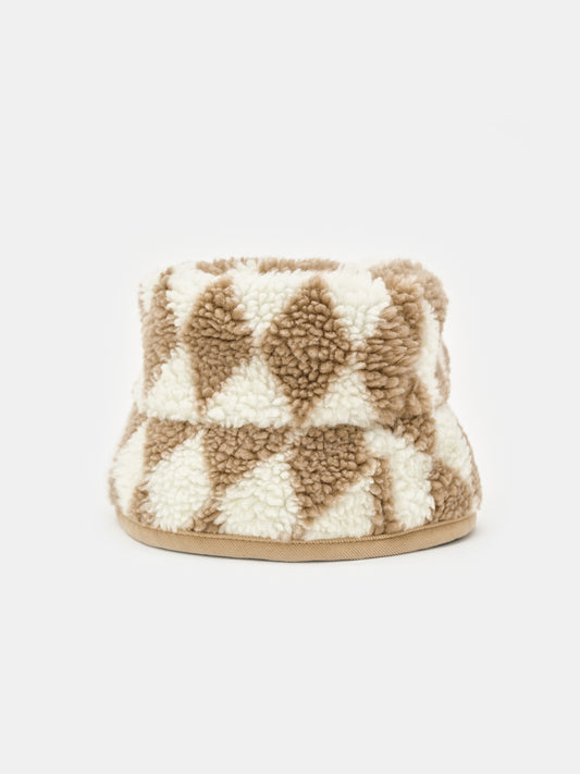 Argyle Shearling Bucket Hat, Biscuit