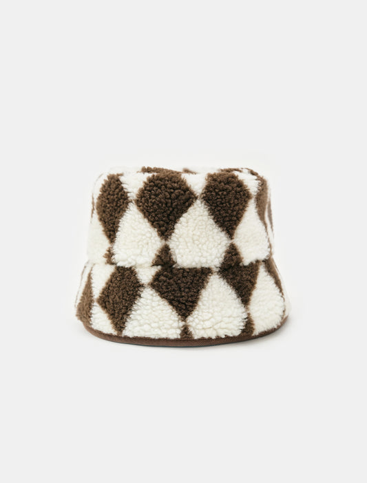 Argyle Shearling Bucket Hat, Cocoa