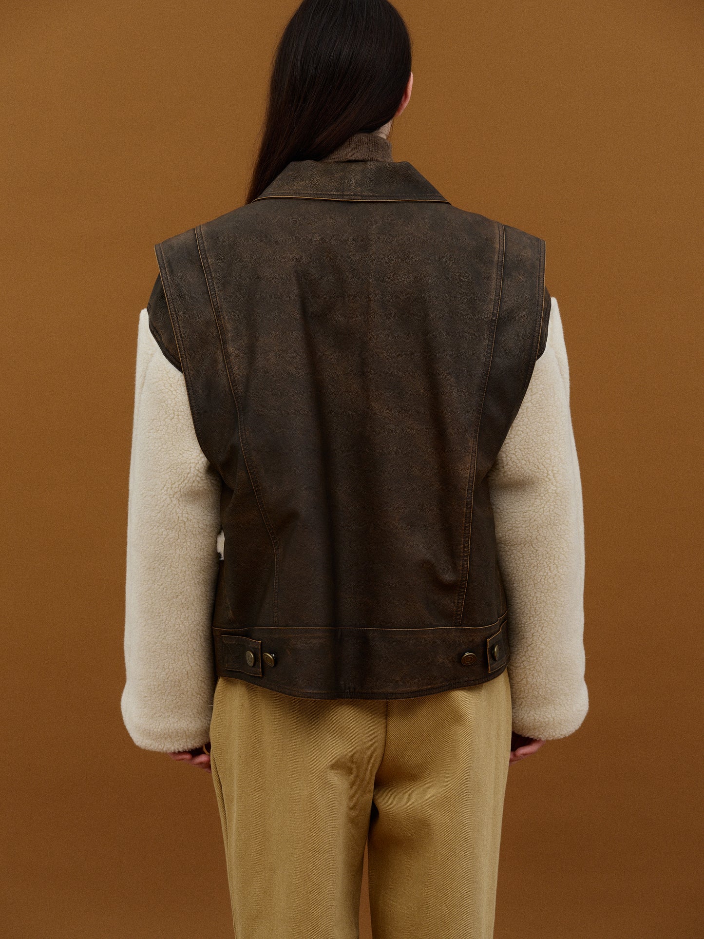 Detachable Shearling Leather Jacket, Brown Wash SourceUnknown