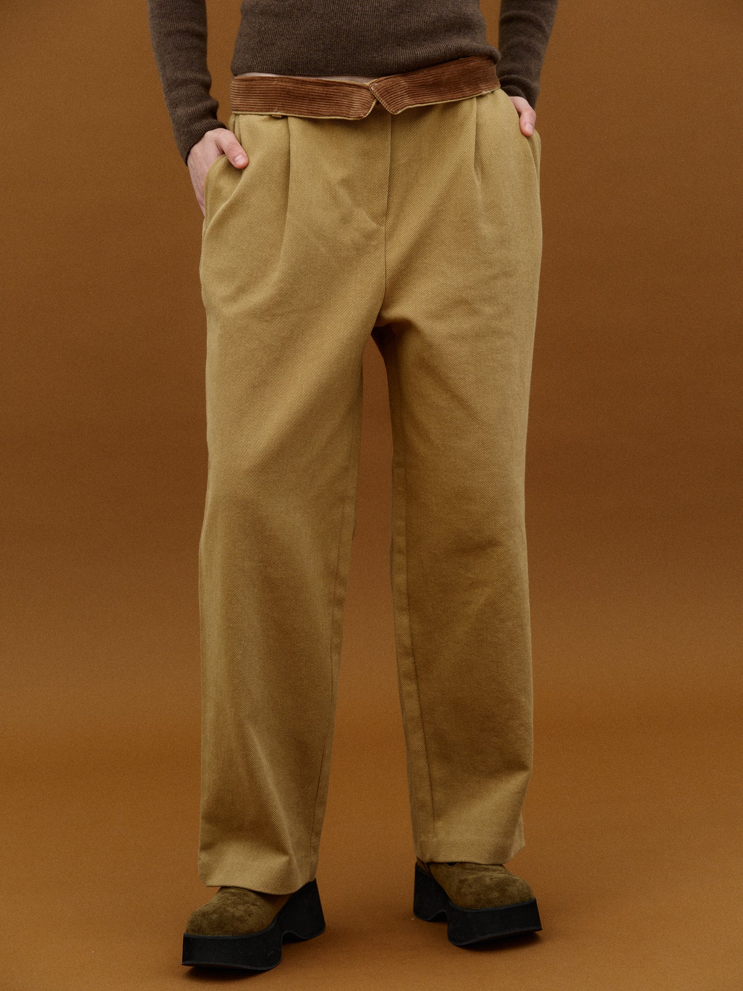 Foldover Corduroy Trousers, Brown