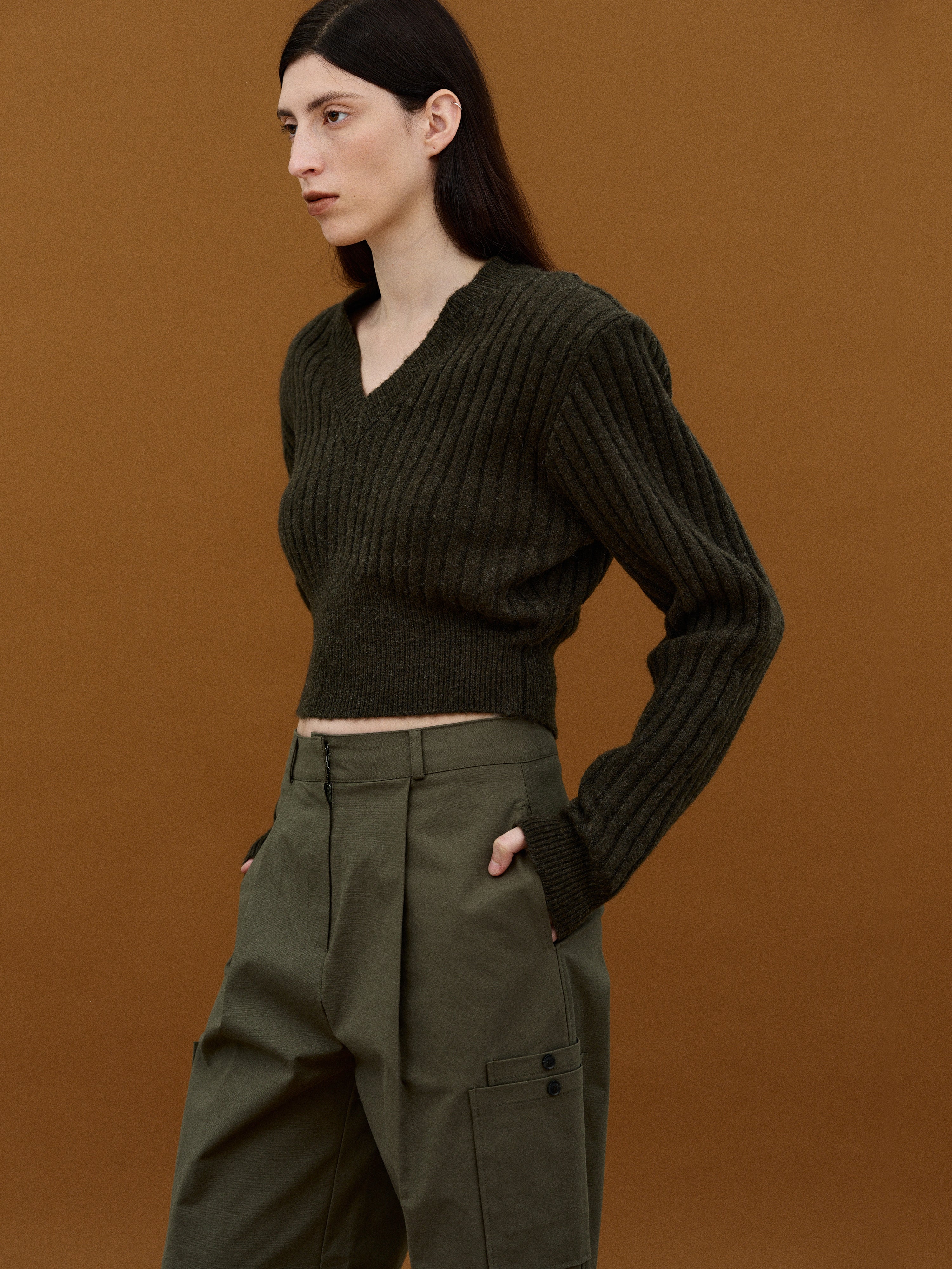 Padded Crop Knit, Chive Melange – SourceUnknown