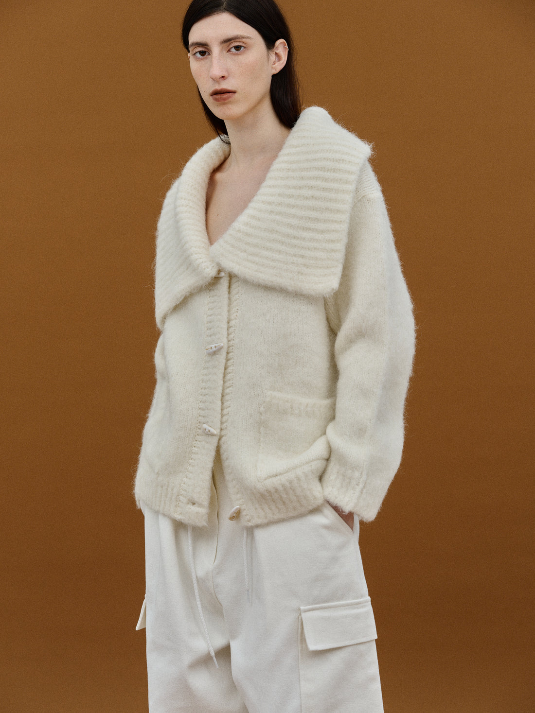 Oversized Collar Cardigan Ivory Sourceunknown 