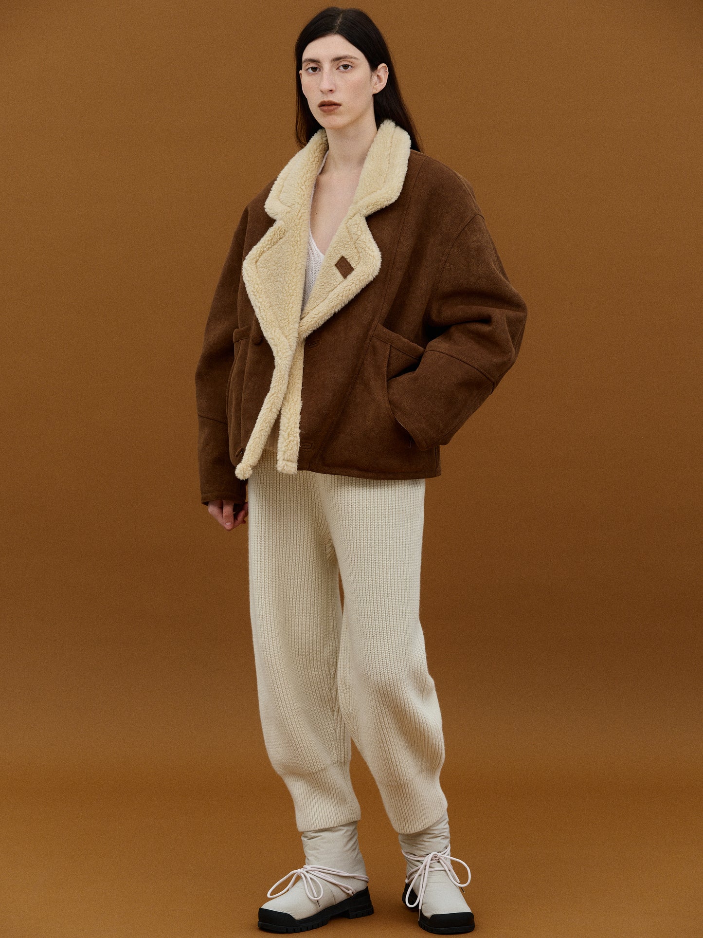 Faux Shearling Suede Jacket, Cocoa