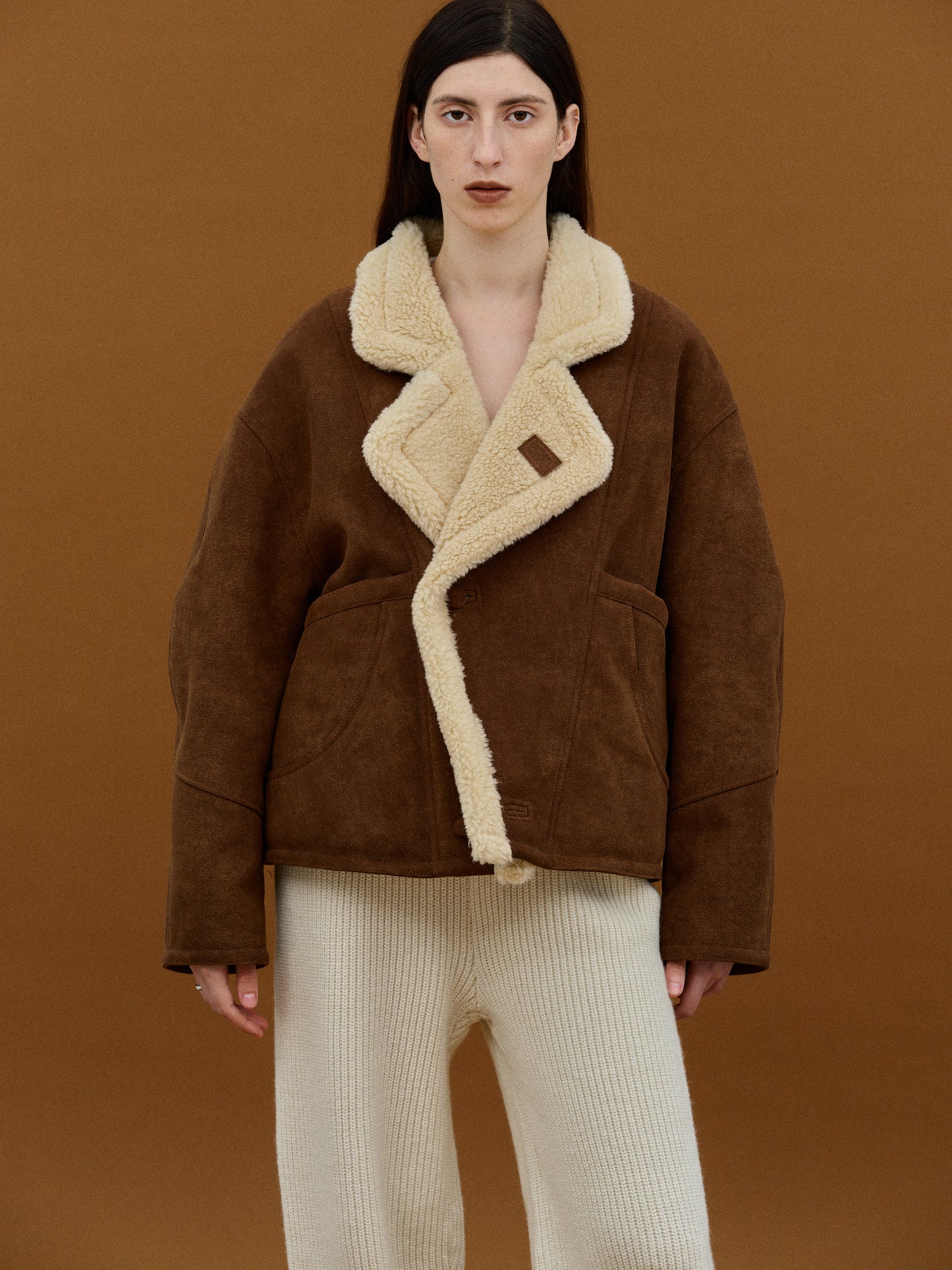 Faux Shearling Suede Jacket, Cocoa
