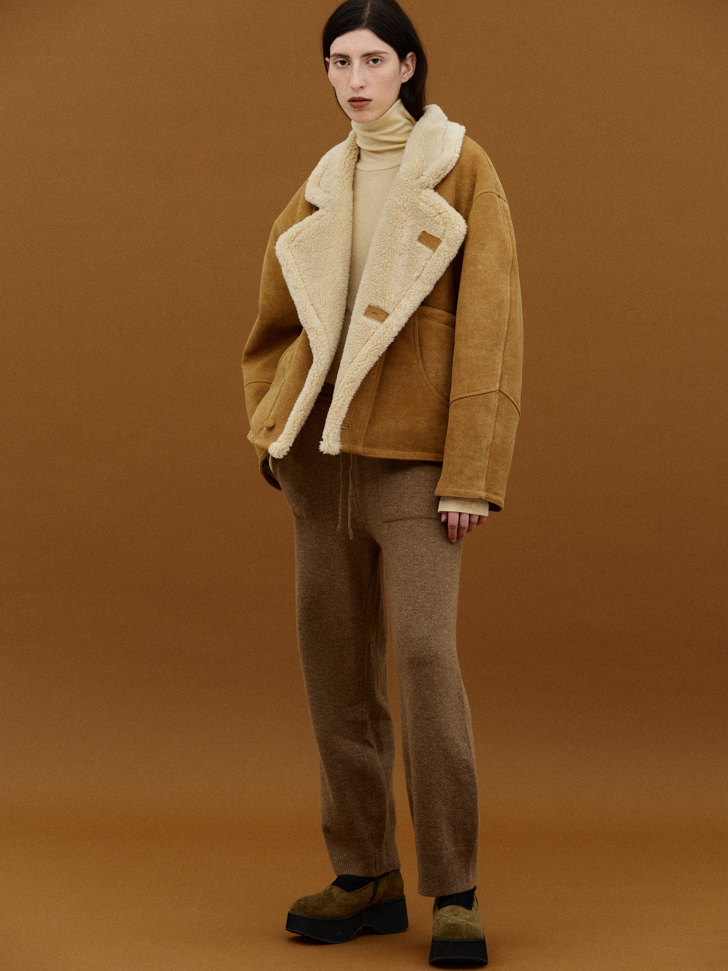 Faux Shearling Suede Jacket, Camel