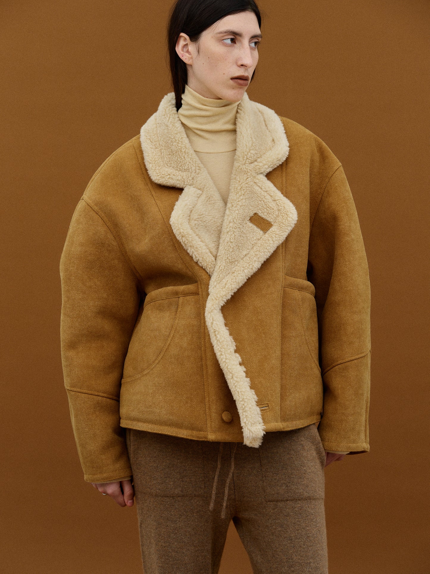 Faux Shearling Suede Jacket, Camel