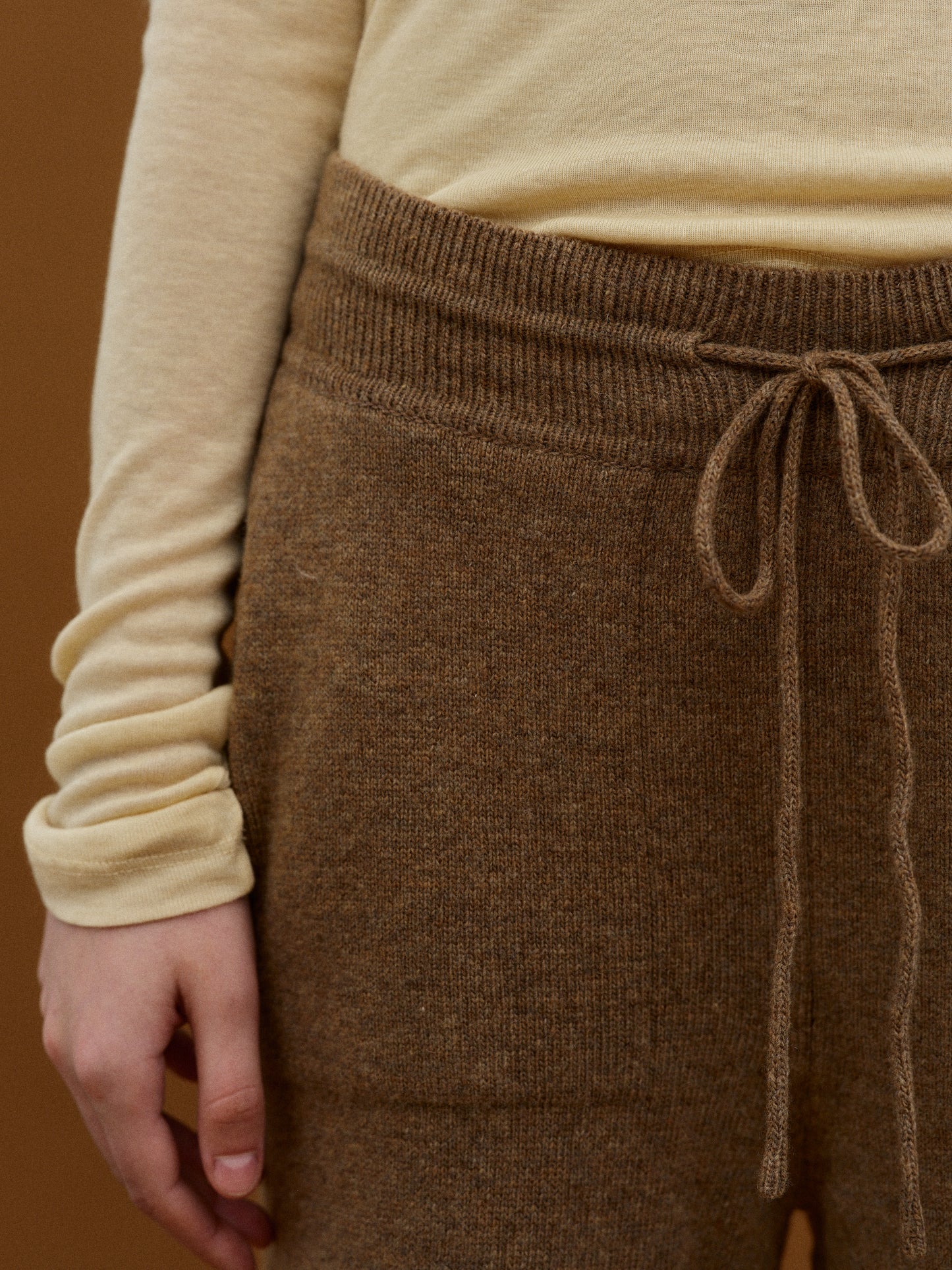 Drawstring Cashmere Knit Pants, Chocolate