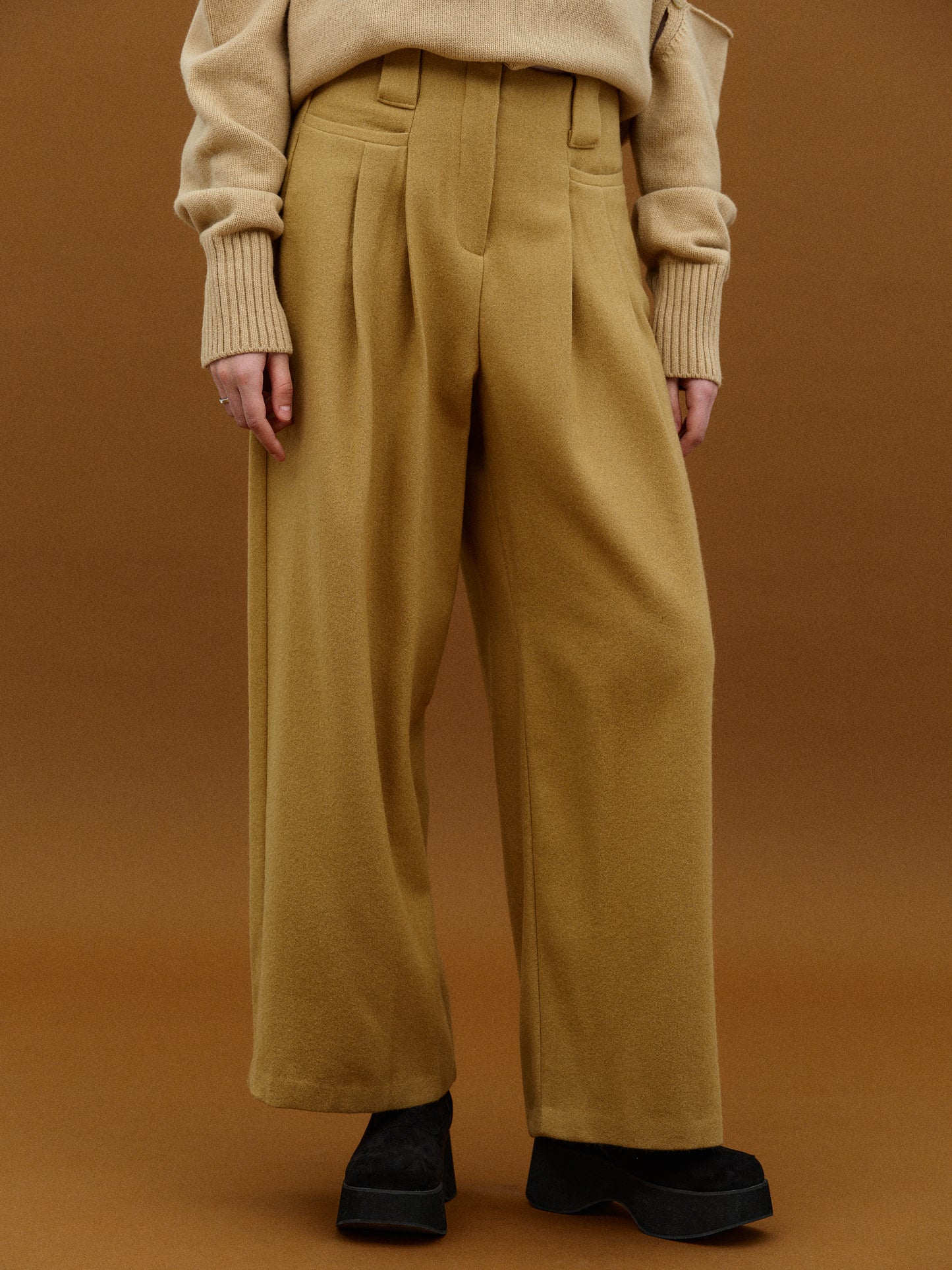 Felted Wool Trousers, Camel