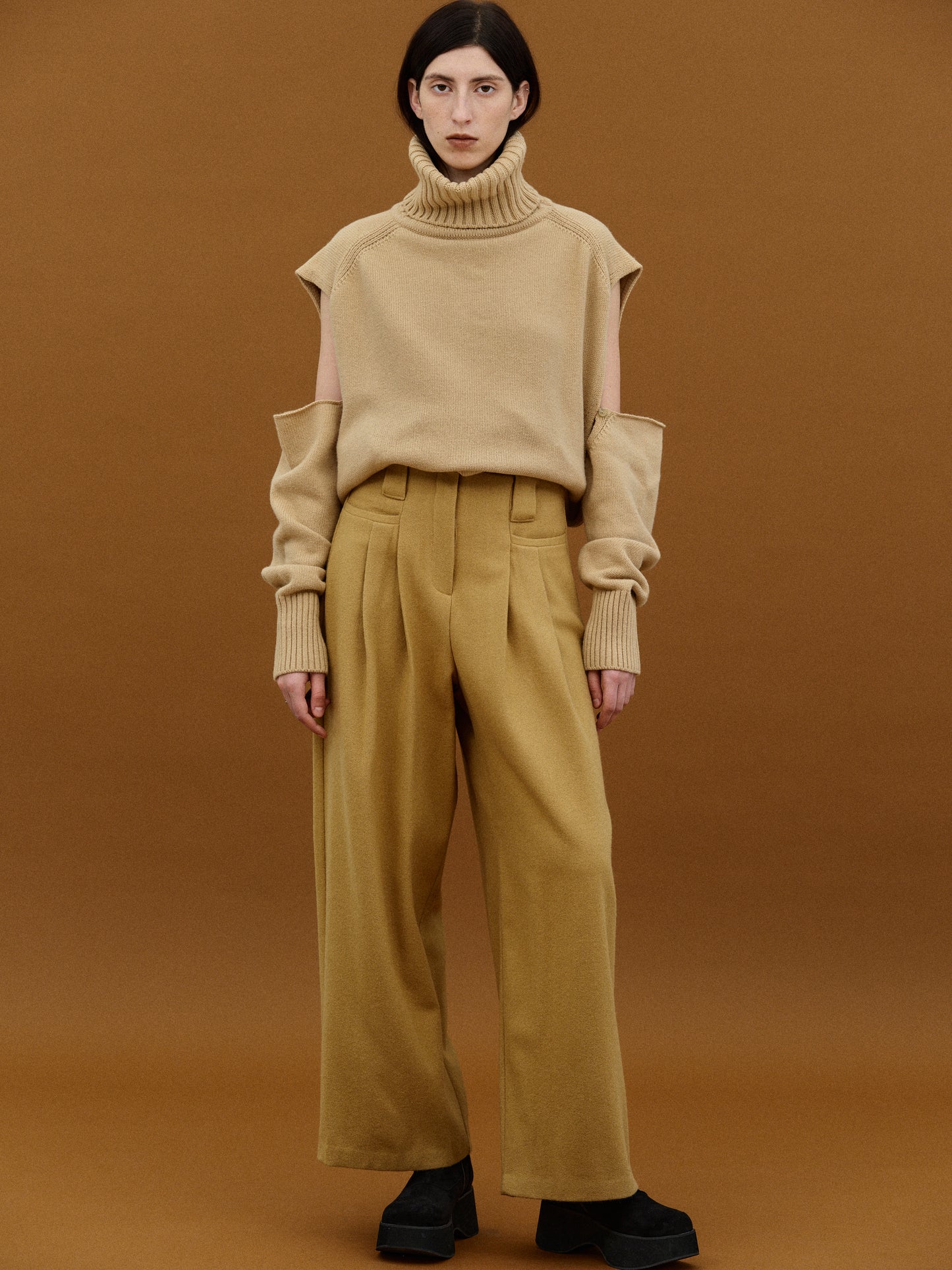 Felted Wool Trousers, Camel