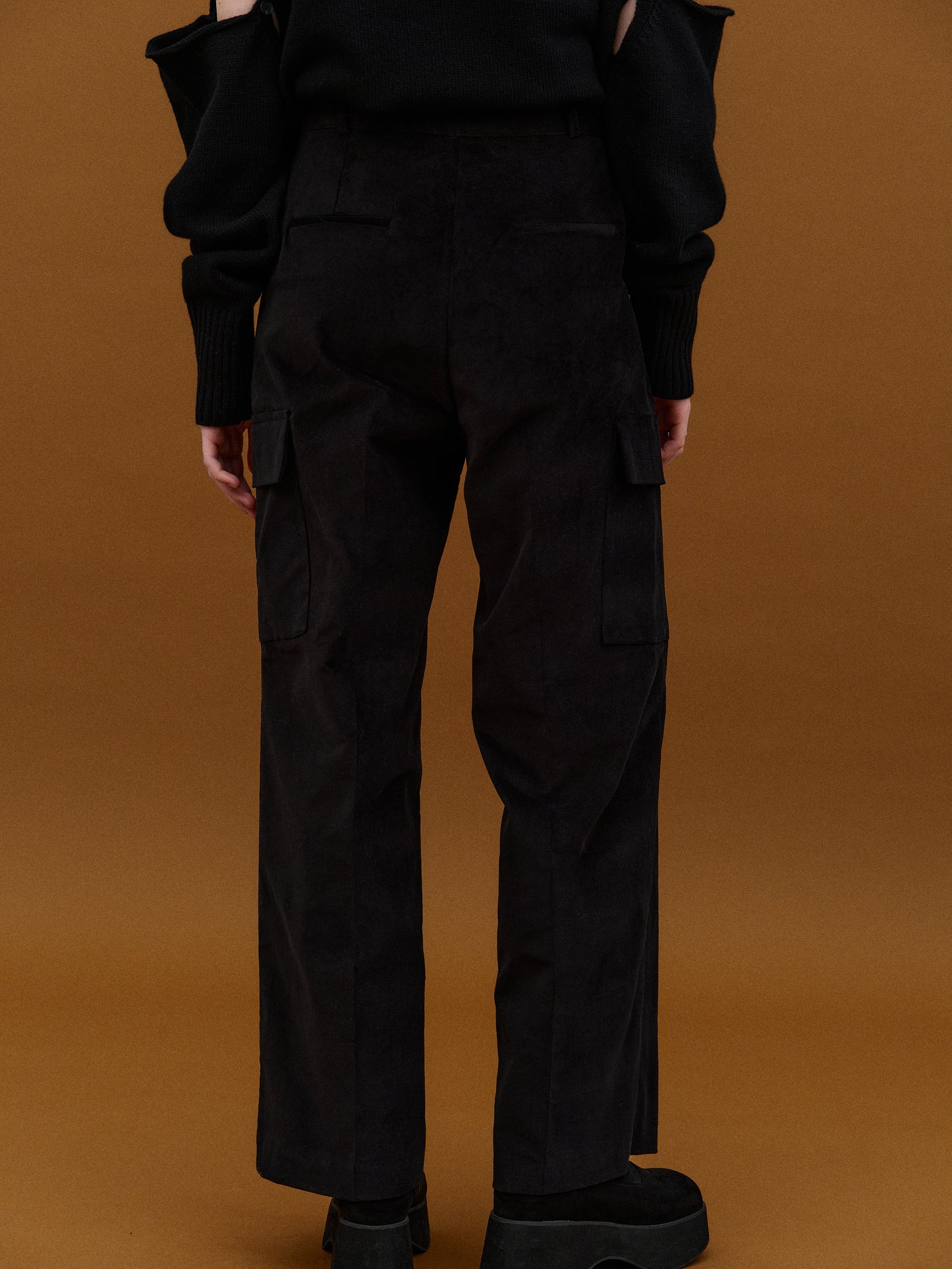 Cotton Velvet Cargo Pants, Black SourceUnknown