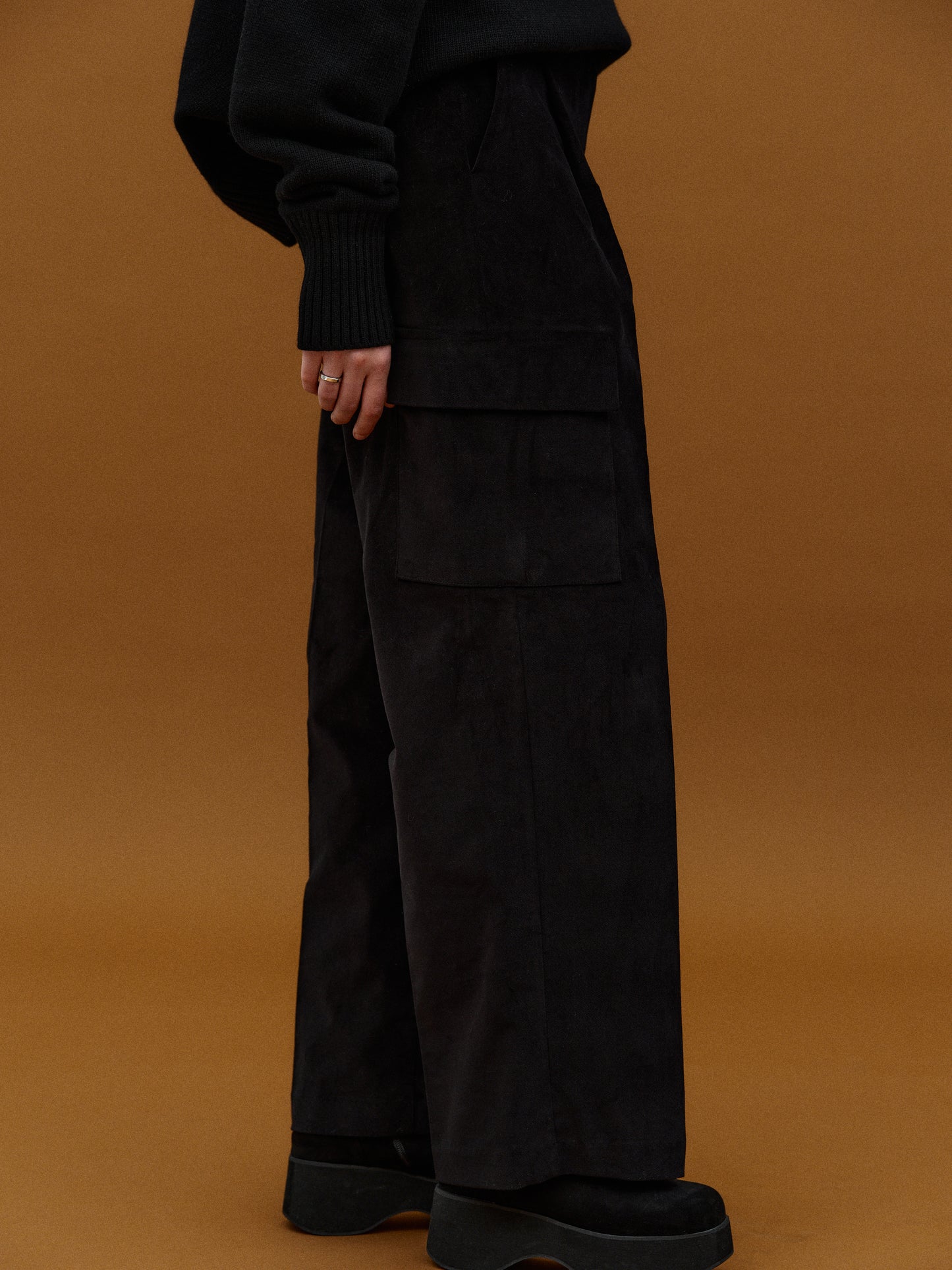 Cotton Velvet Cargo Pants, Black SourceUnknown