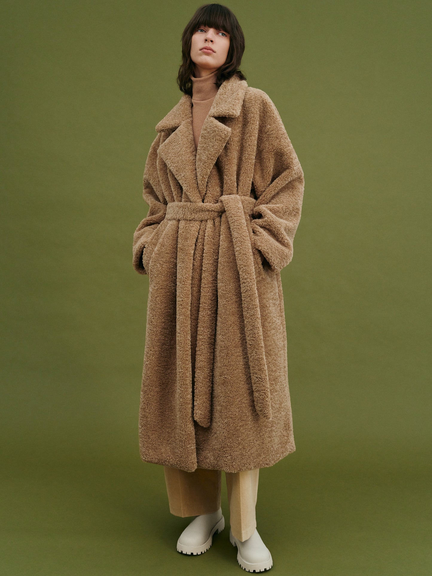 Teddy Faux-Fur Robe Coat, Butterscotch