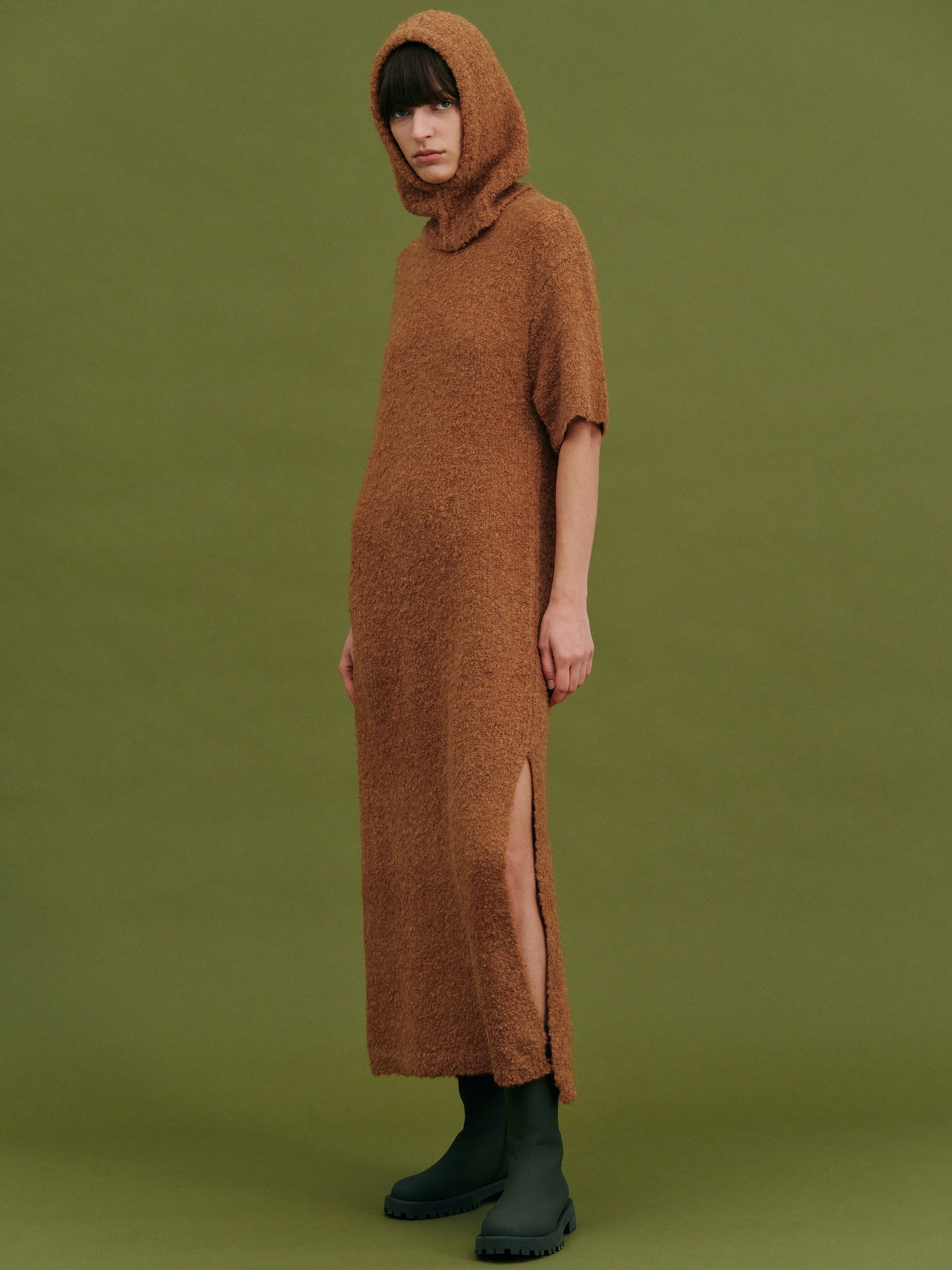 Wool Bouclé Dress + Balaclava Set, Tawny
