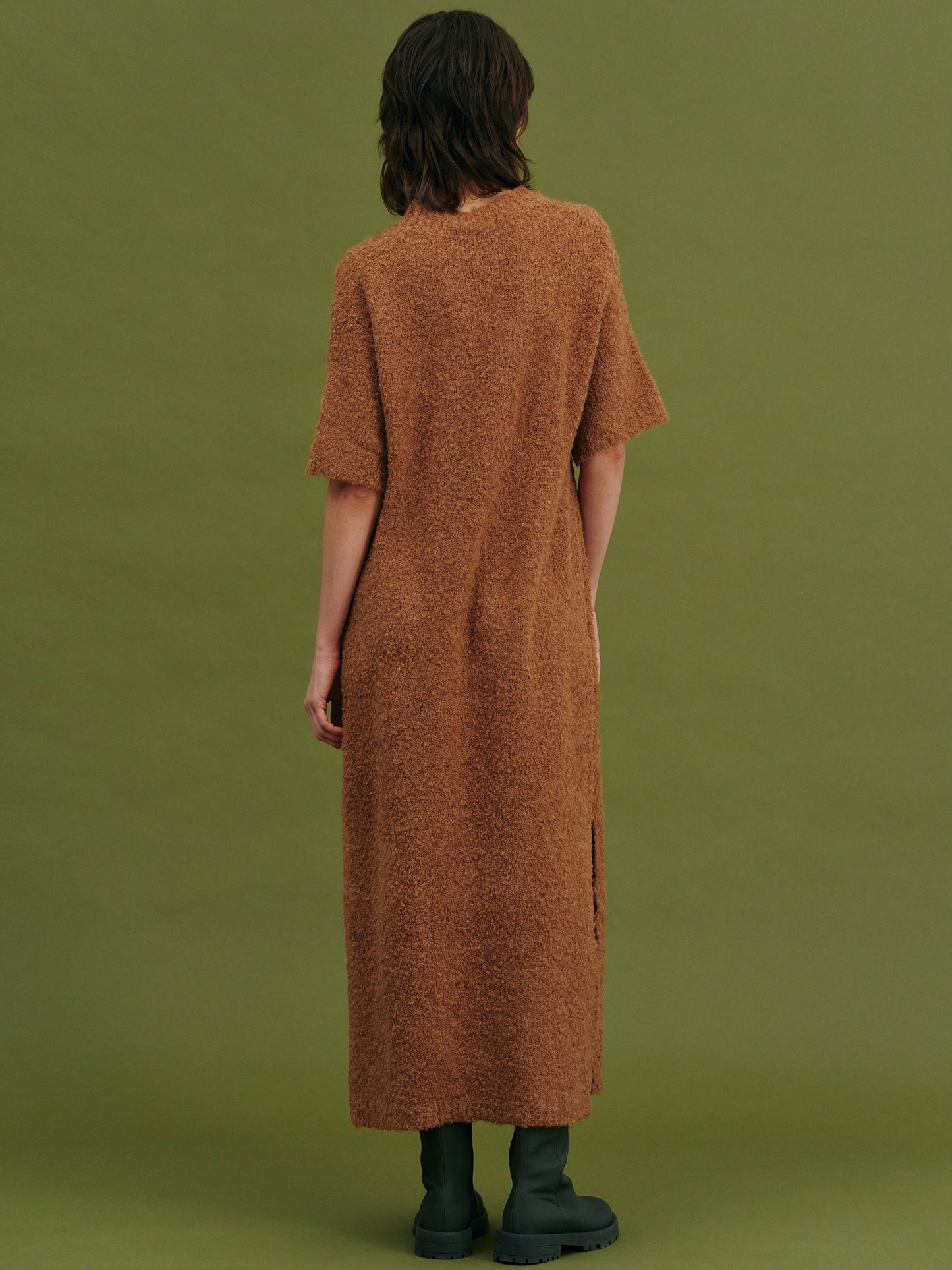 Wool Bouclé Dress + Balaclava Set, Tawny