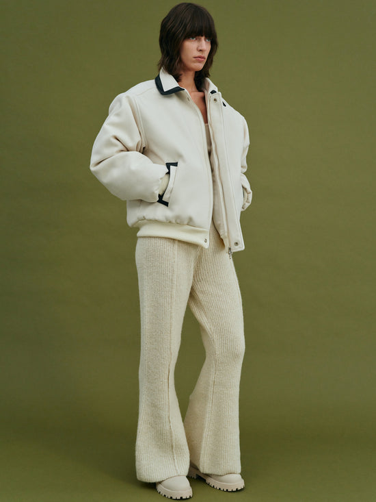 Varsity Wool Bomber Jacket, Jasmine White – SourceUnknown